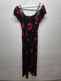 Karl Lagerfeld Plissiertes Blumen Maxikleid, XS (IT 38/FR 34), Schwarz/Rot, Sehr Gut