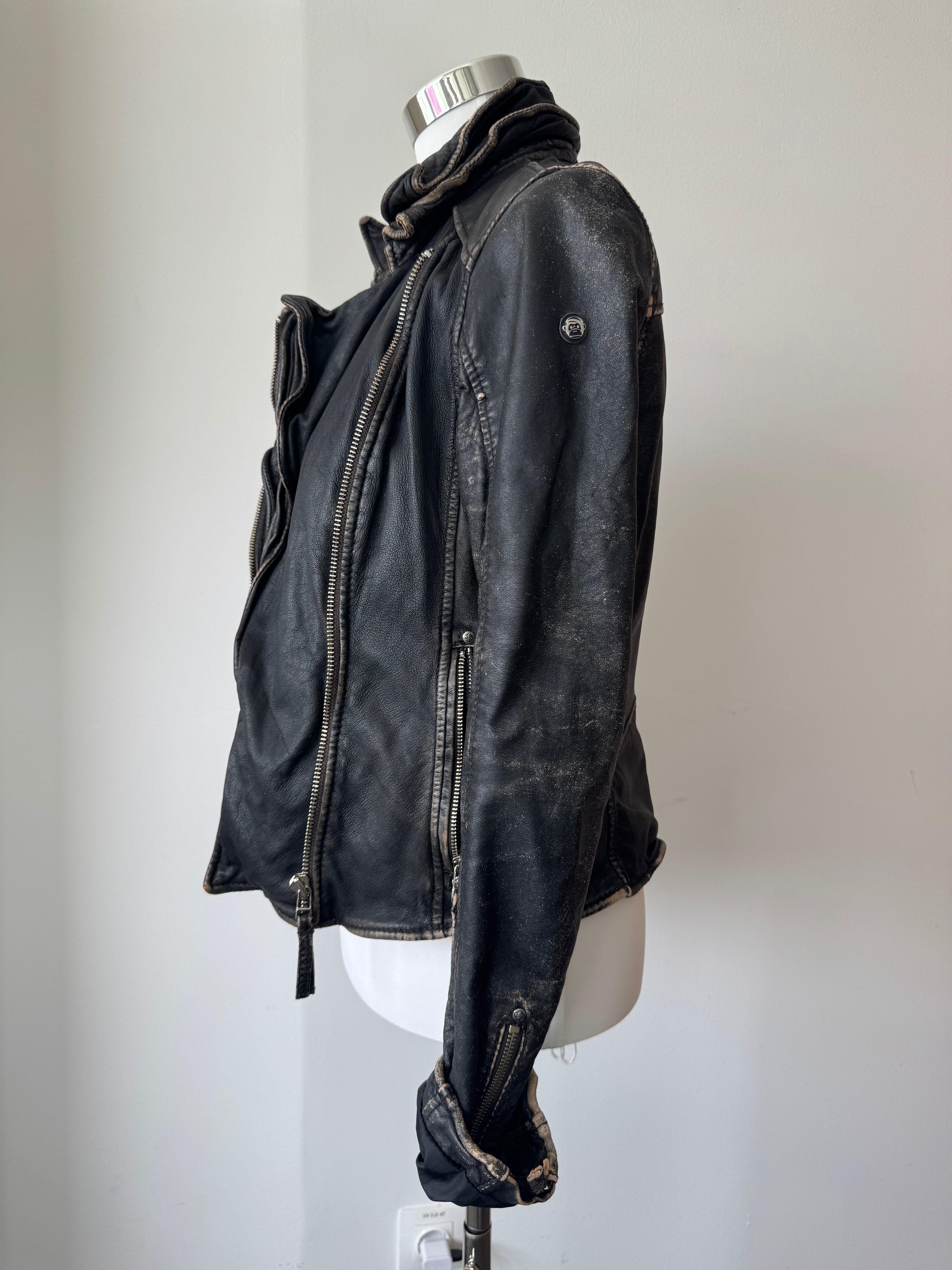Blue Monkey Damen Biker Lederjacke M Schwarz Echtleder Gebraucht