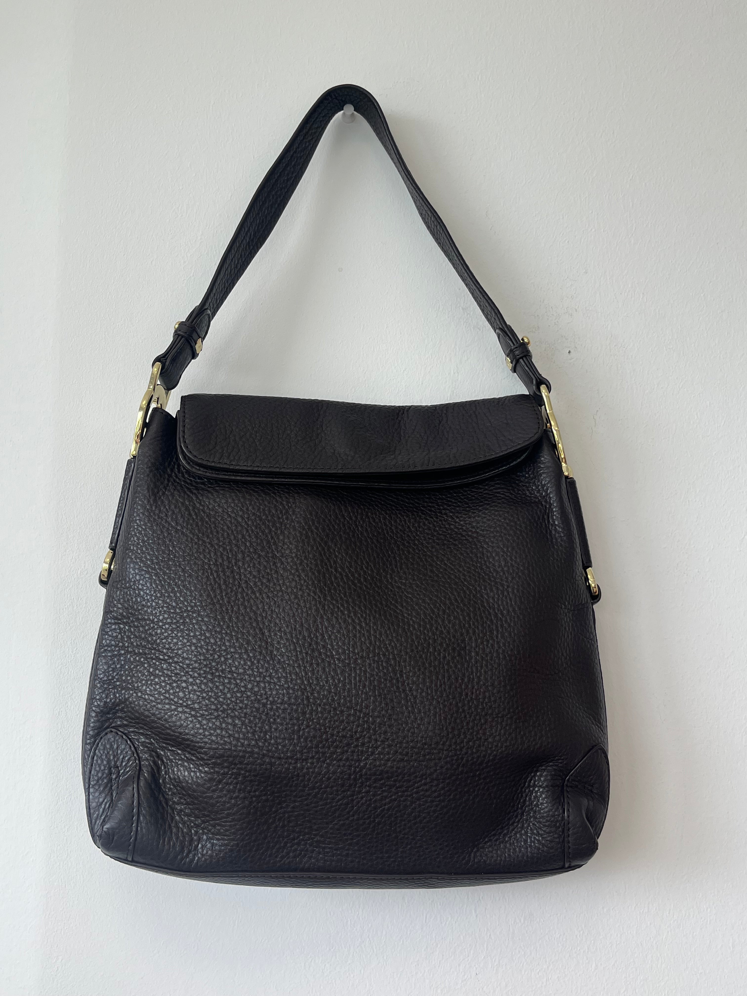 Aigner Lana Shoulder Bag, Espresso Brown Pebbled Leather, Very Good Condition