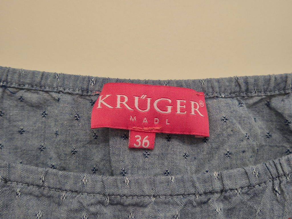 Krüger Madl Embroidered Blouse Blue/Red, EU 36, Good Condition