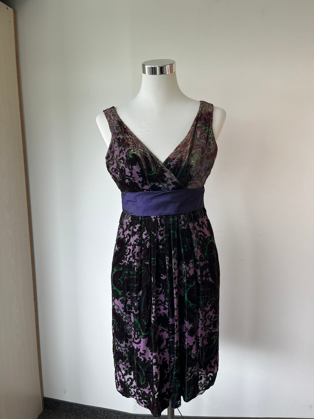 Etro Samtkleid – Lila & Grün, Gr. 40 IT, Sehr Guter Zustand