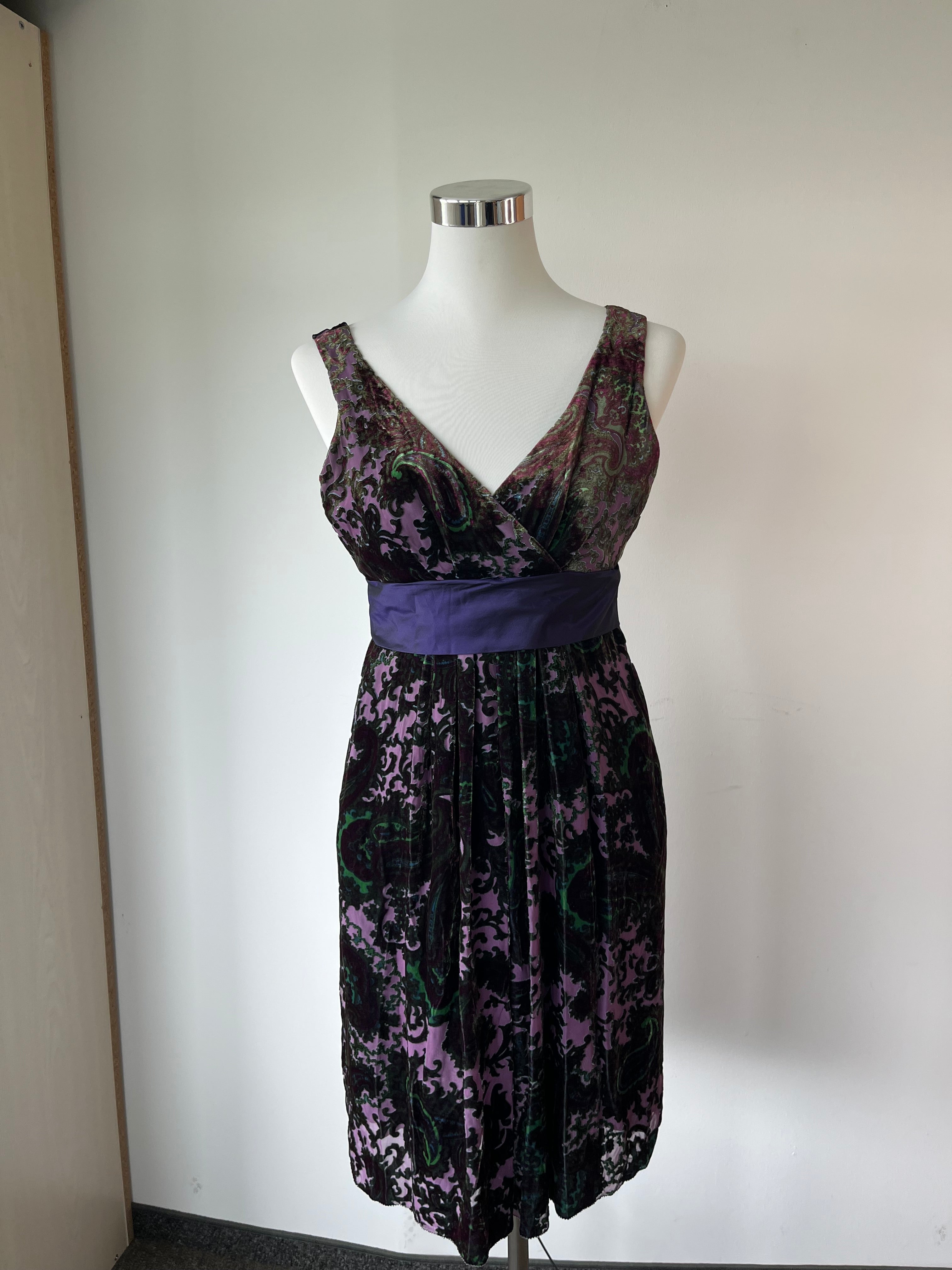 Etro Samtkleid – Lila & Grün, Gr. 40 IT, Sehr Guter Zustand