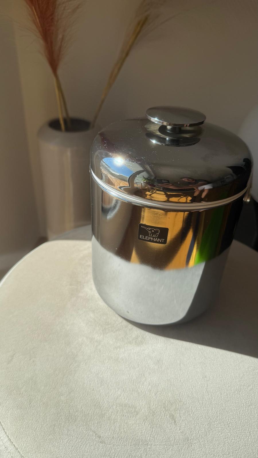 Vintage ELEPHANT Stainless Ice Bucket 1.5L w/ Tongs Silver Good Condition