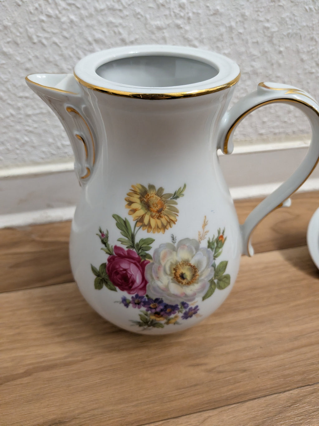 Vintage Tirschenreuth Bavaria Floral Coffee Pot, Gold Trim, 1.2L, Very Good