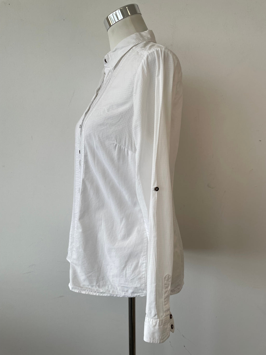 Massimo Dutti White Pintuck Shirt, Size M – Good Condition, Stains Present