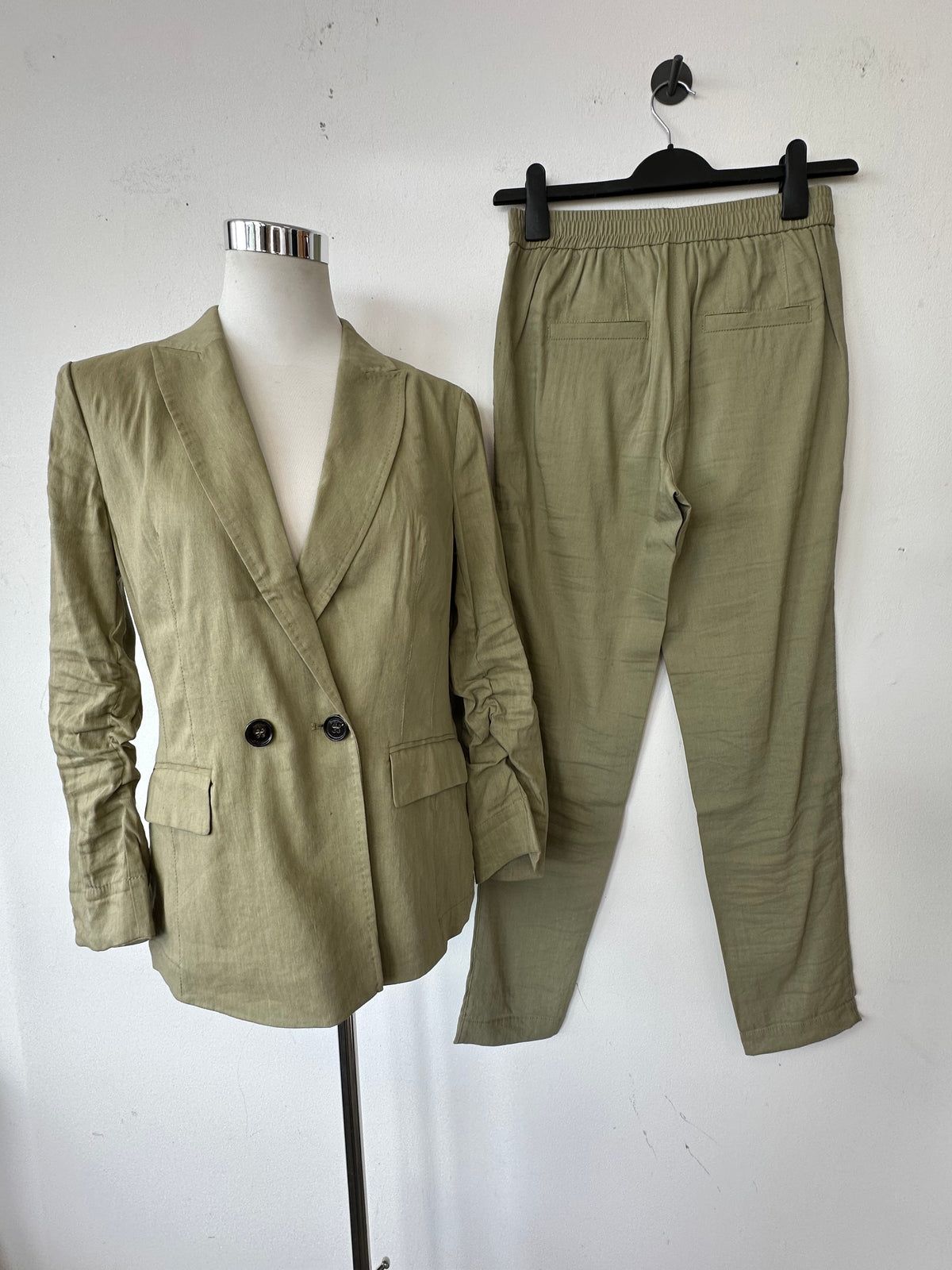 Marc Cain Khaki Linen Blazer & Trousers, Size N2, Very Good Condition