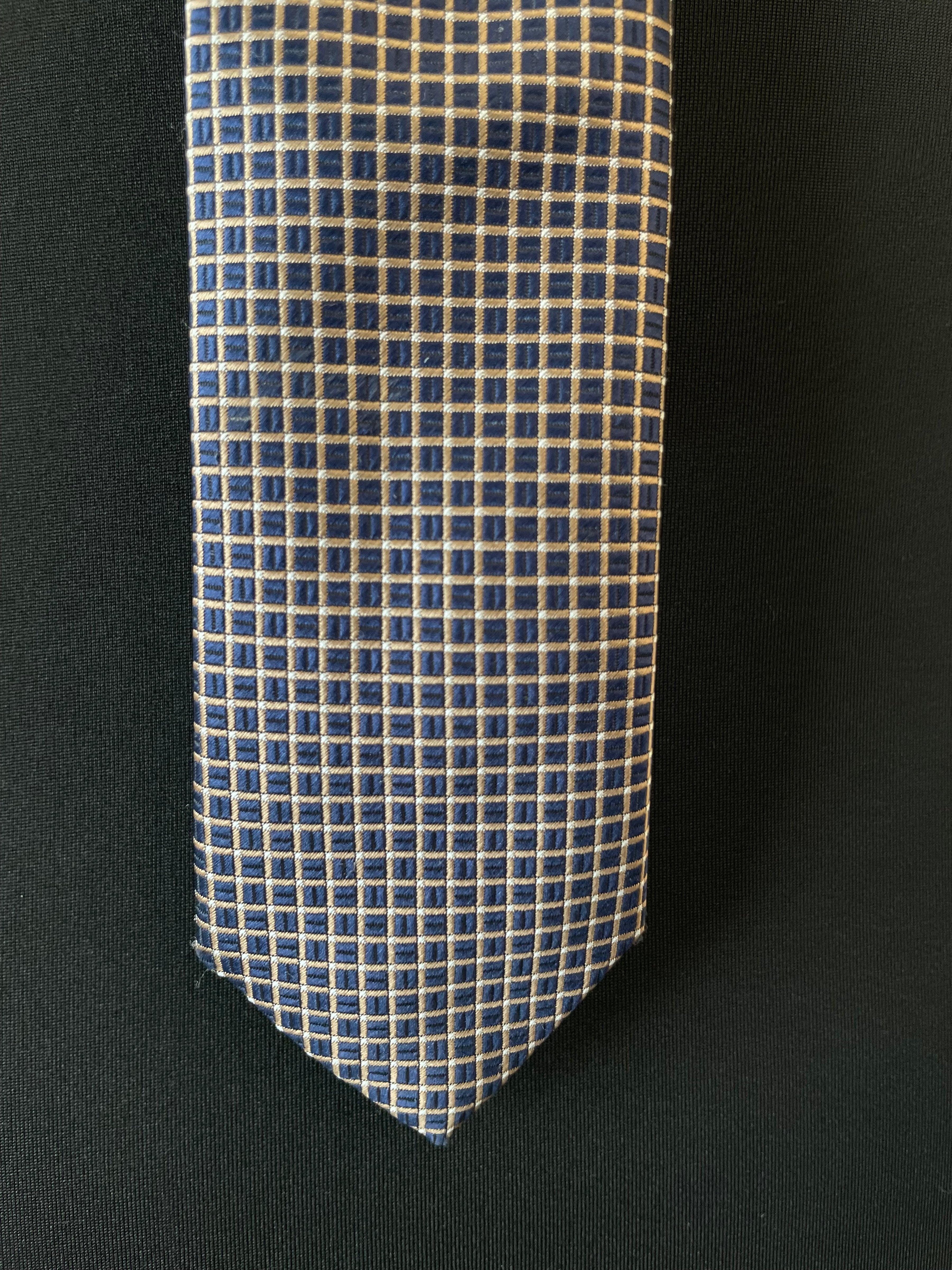 Giovanni Lidano Seidenkrawatte Milano Blau Kariert 155.5x6cm Sehr Gut