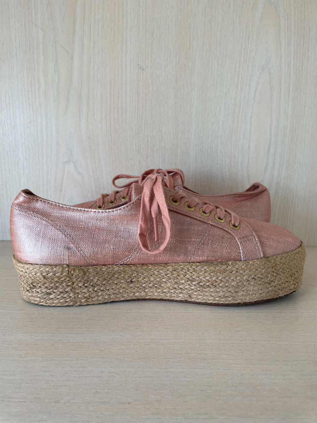Superga 2790 Rope Metallic Platform Sneakers, Rose Gold, EU 42, Good Condition