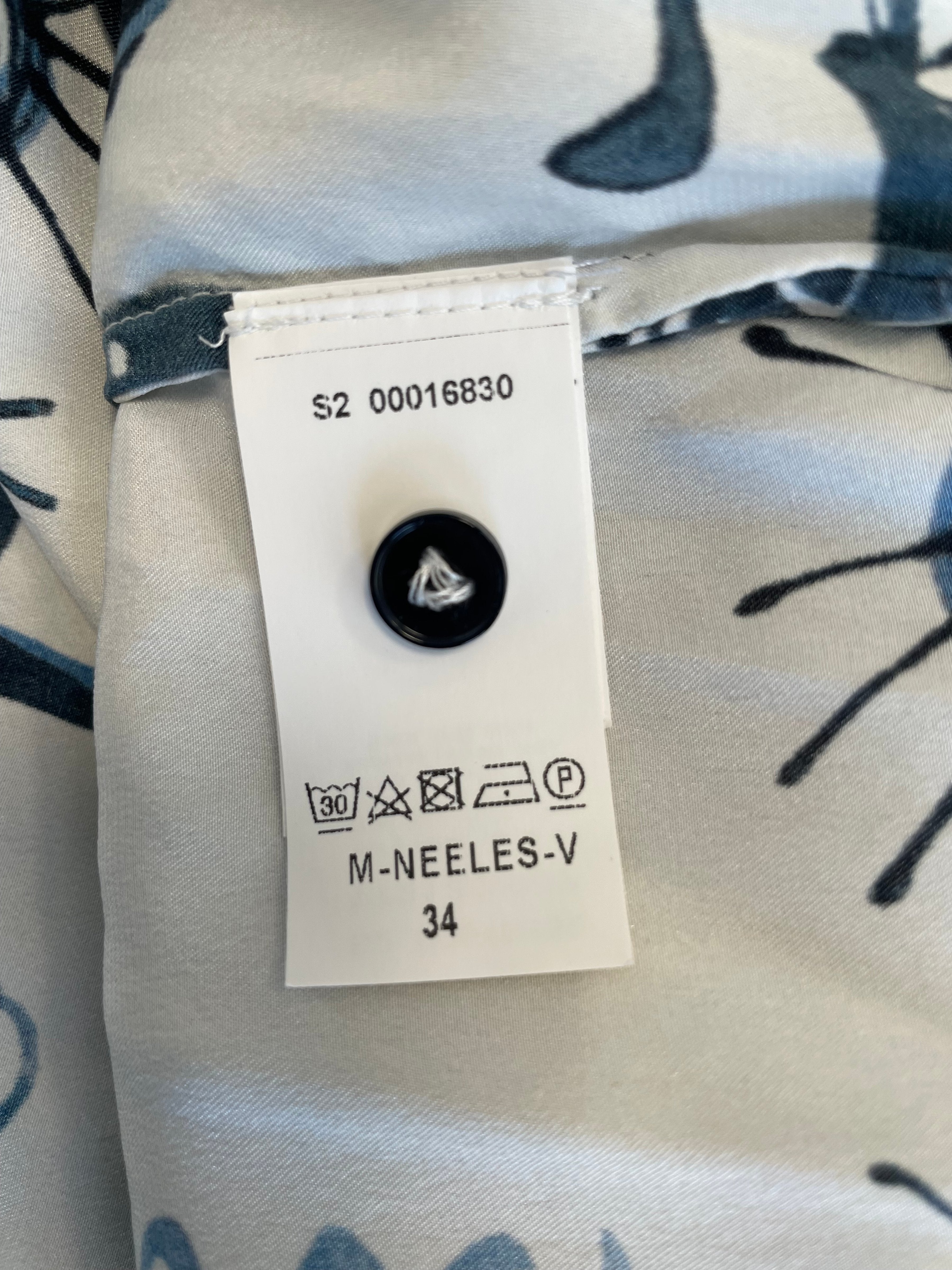 Van Laack Meisterwerk Love From Paris Blouse 34 White Blue Black Print Silk