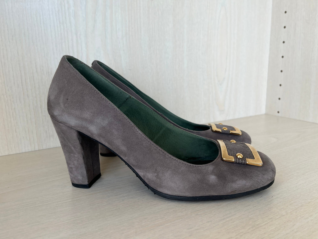 Valty Damen Wildlederpumps, Taupe, Gr. 39, Sehr Gut, Absatz 8,5 cm