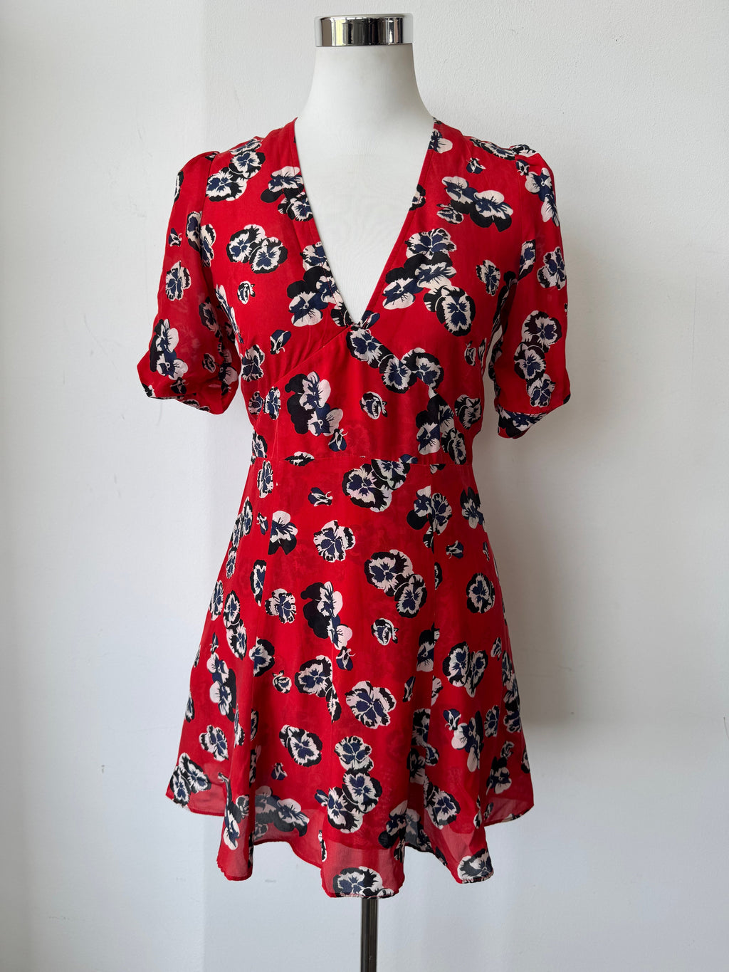 Réalisation Par Red Floral Silk Dress, Normal Use, 43cm Chest