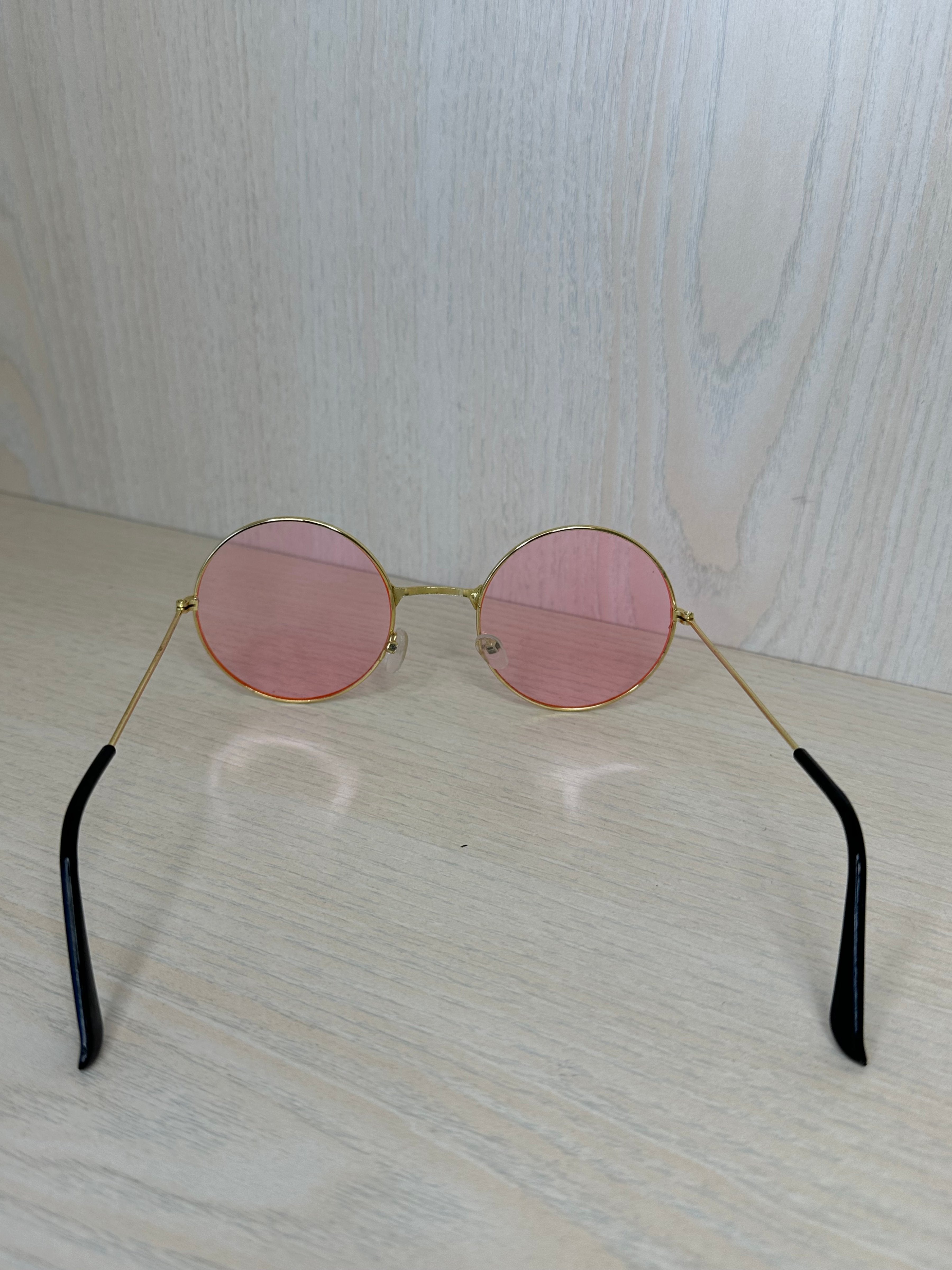 Vintage-Runde Sonnenbrille, Pink/Gold, Unisex, Guter Zustand, Linse 5 cm