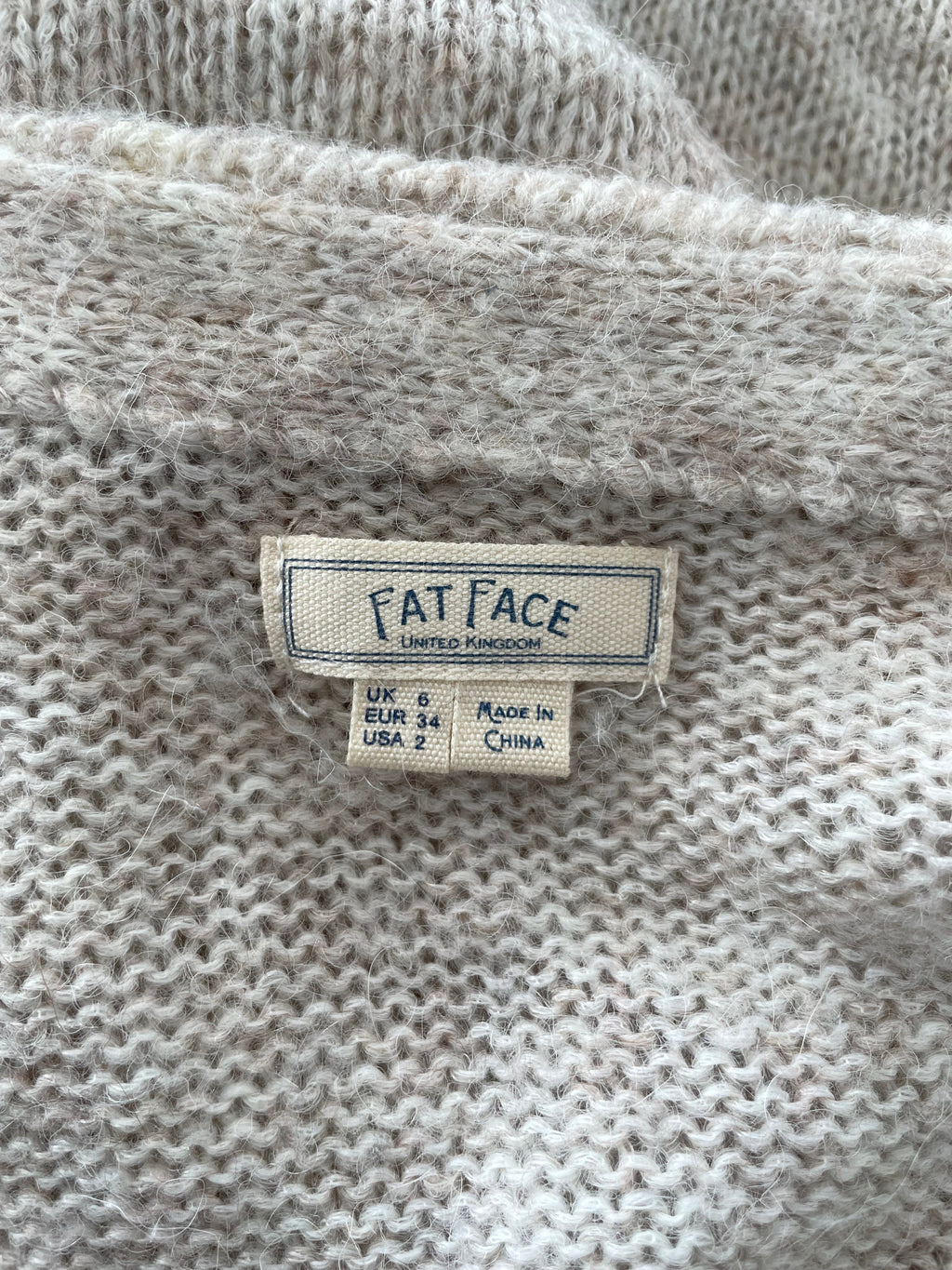 Fat Face Cosy Mohair-Blend Cardigan | UK 6 / EU 34 | Beige Meliert | Sehr Gut