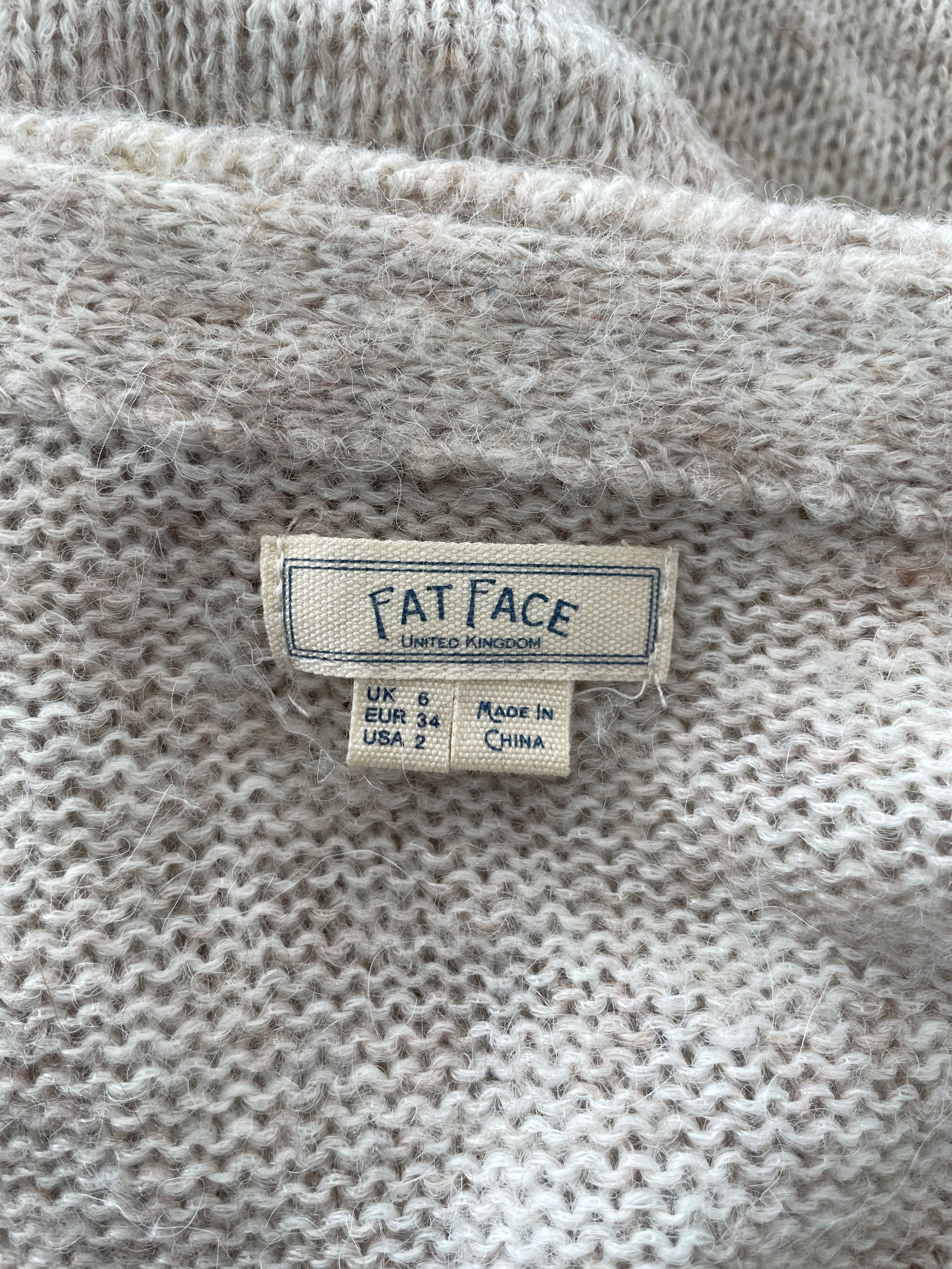 Fat Face Cosy Mohair-Blend Cardigan | UK 6 / EU 34 | Beige Meliert | Sehr Gut