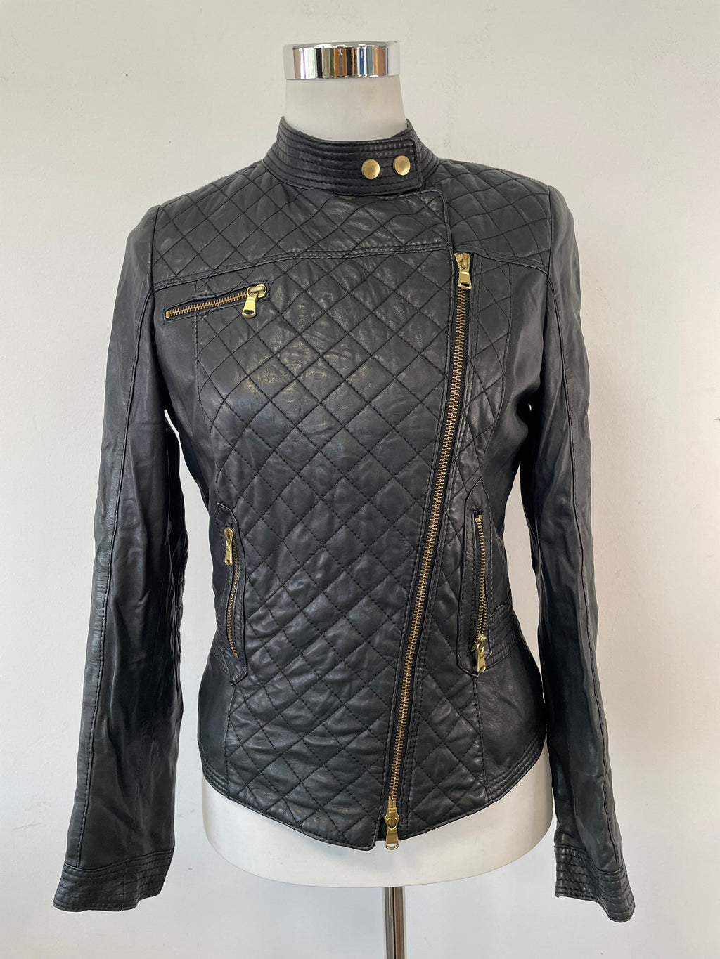 Schyia gesteppte Leder-Bikerjacke, Schwarz, Größe ?, Sehr Gut