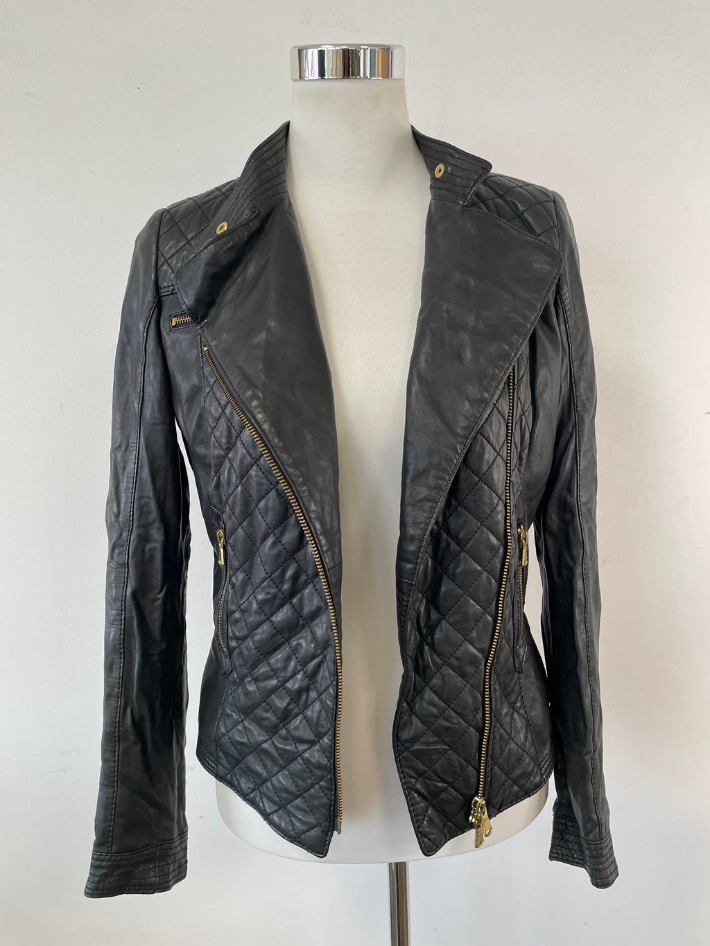 Schyia gesteppte Leder-Bikerjacke, Schwarz, Größe ?, Sehr Gut