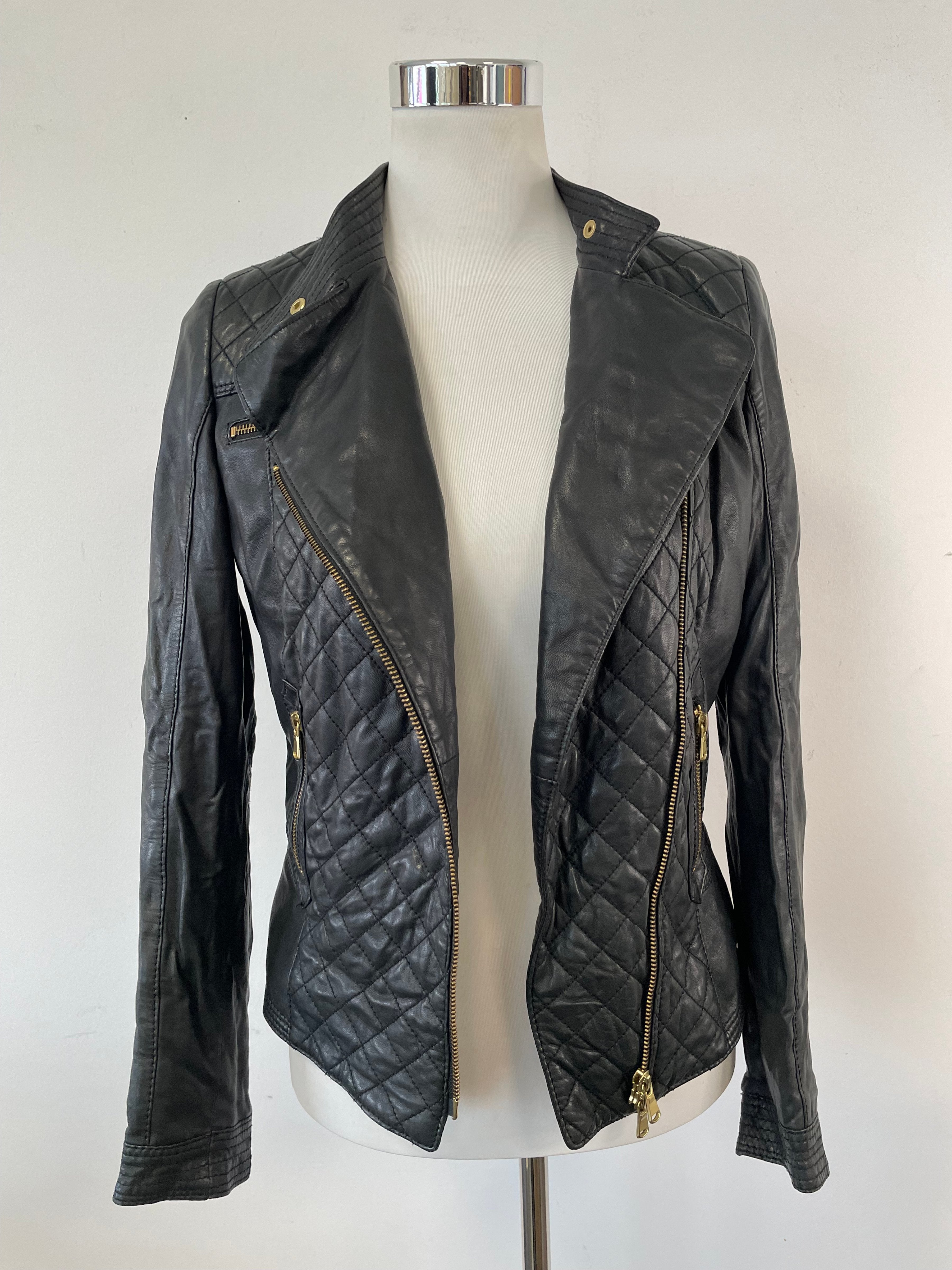 Schyia gesteppte Leder-Bikerjacke, Schwarz, Größe ?, Sehr Gut