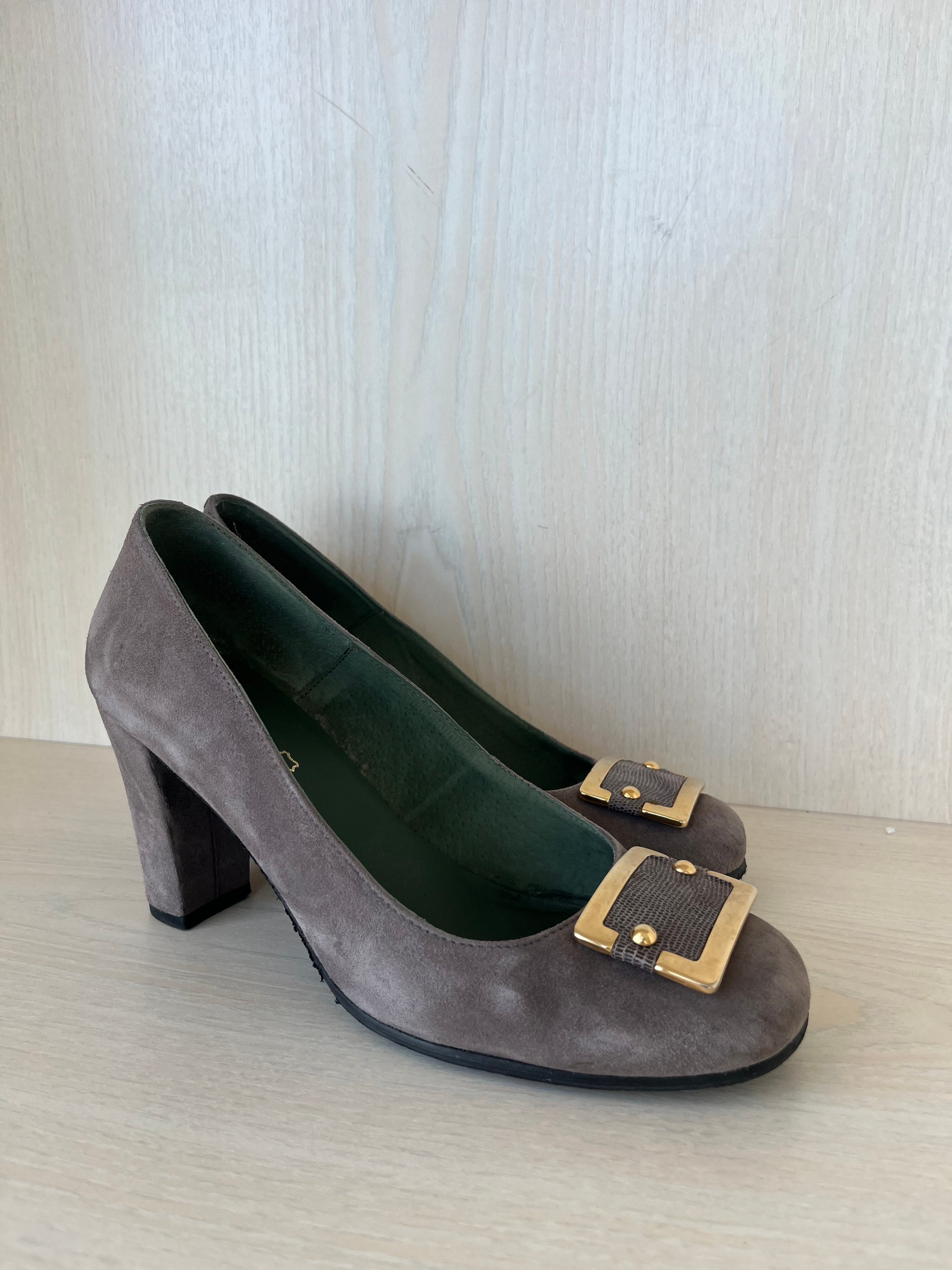 Valty Damen Wildlederpumps, Taupe, Gr. 39, Sehr Gut, Absatz 8,5 cm