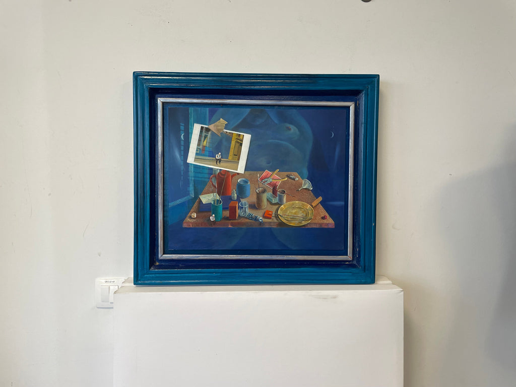 Sigurd Beyer Original Surrealistisches Gemälde Blau Groß Sehr Gut 1998
