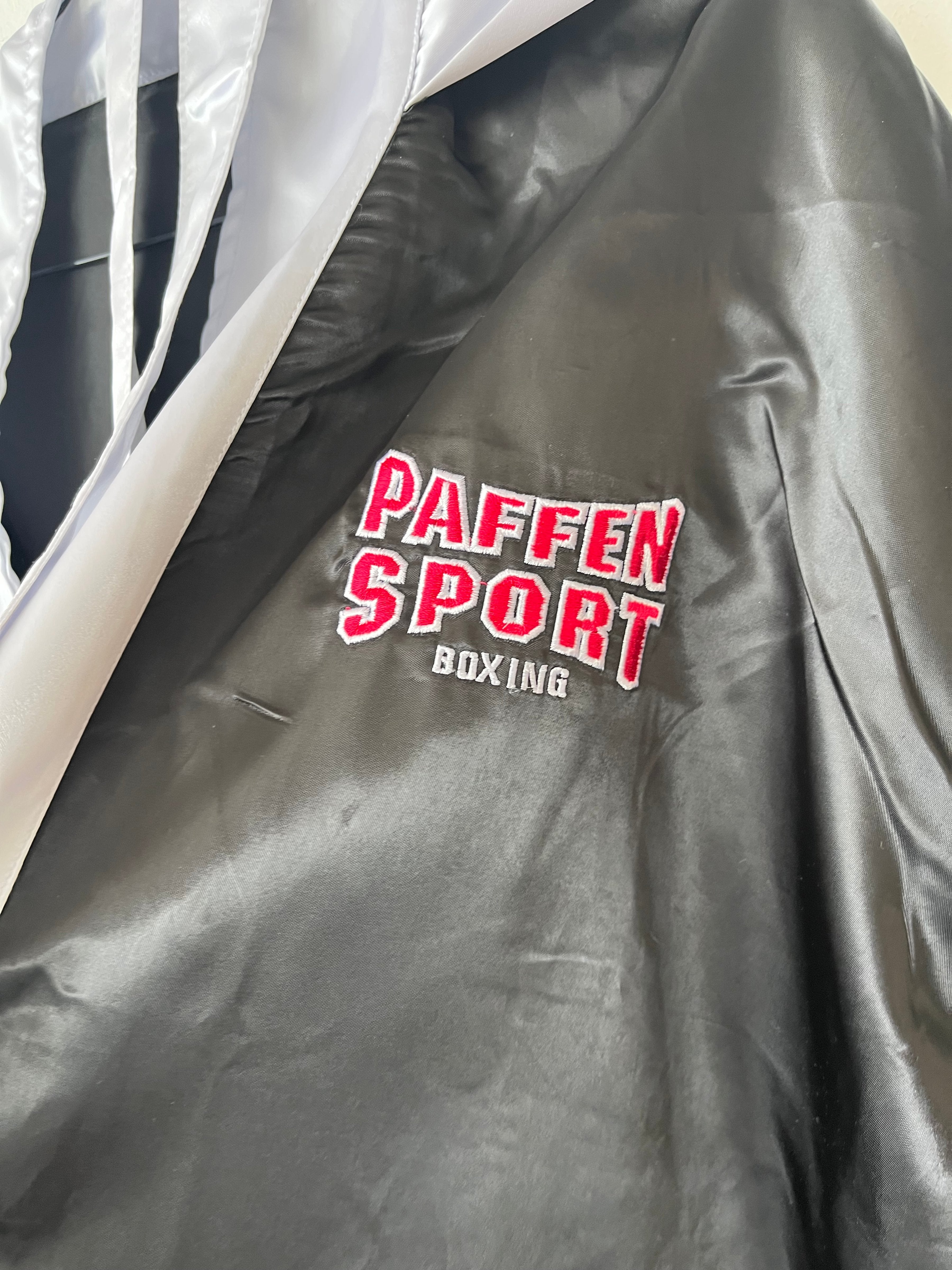 Paffen Sport Satin Boxing Robe, Black/White, Hood & Belt, Very Good Condition