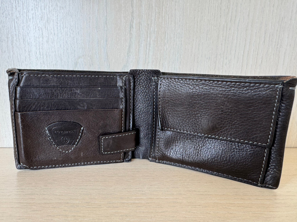 Strellson Herren Trifold Leder Geldbörse Schwarz Swiss Cross, gebraucht 11x9cm