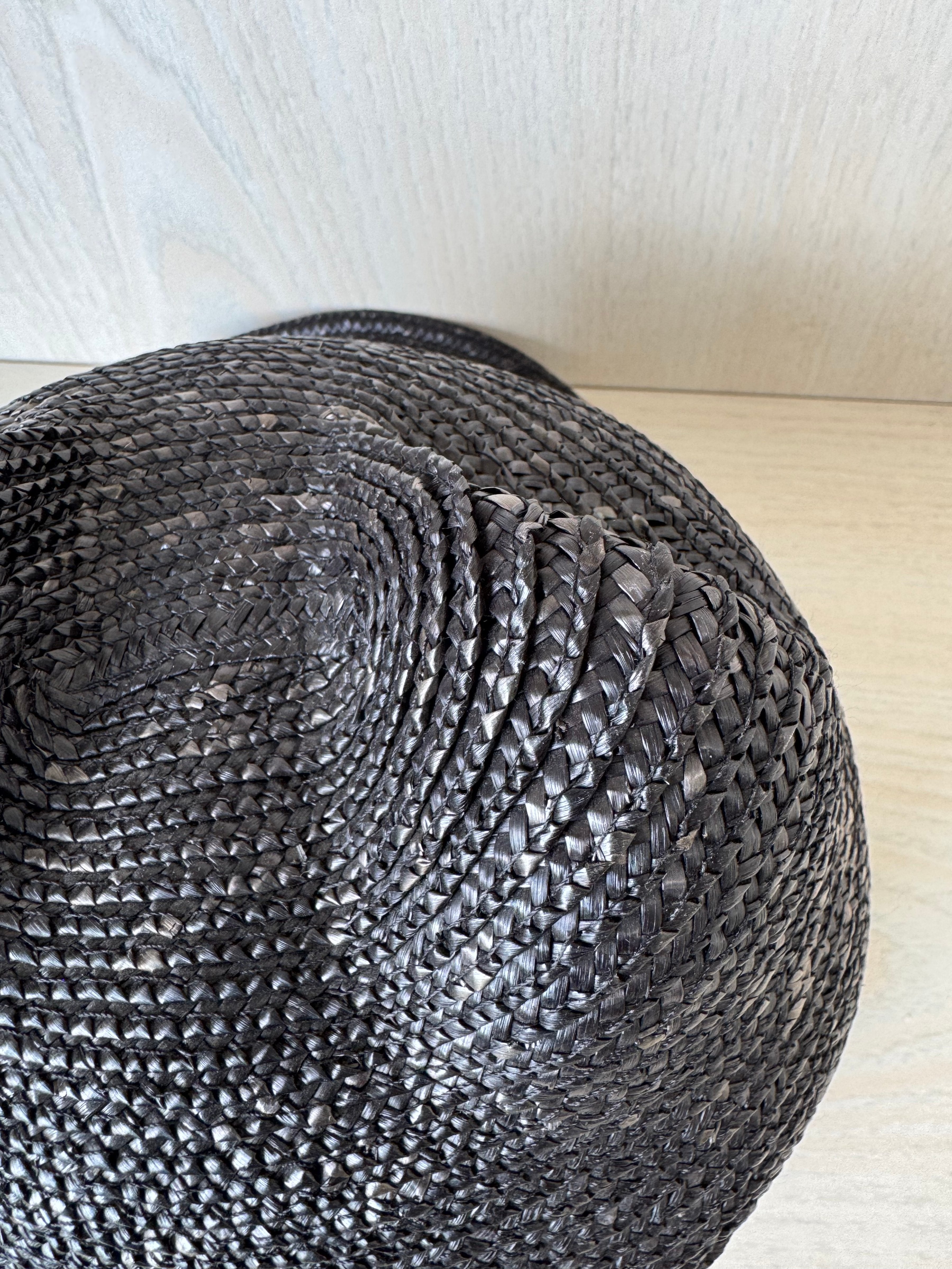 Maison Michel Jamie Cat-Ear Straw Cap, Black, Size S, New w/ Tags
