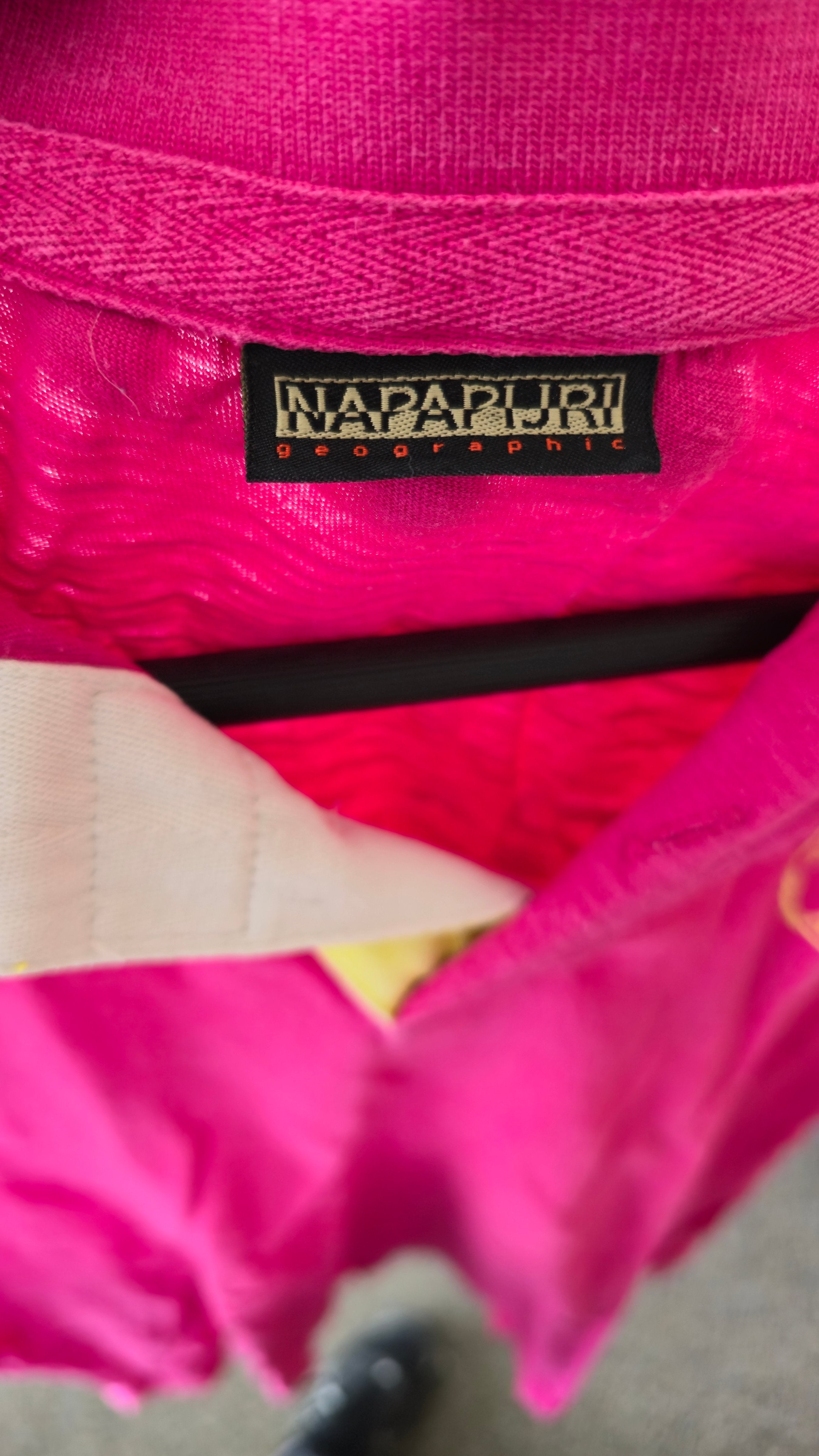 Napapijri Pink Polo Shirt (M) – Flag Print, Good Condition