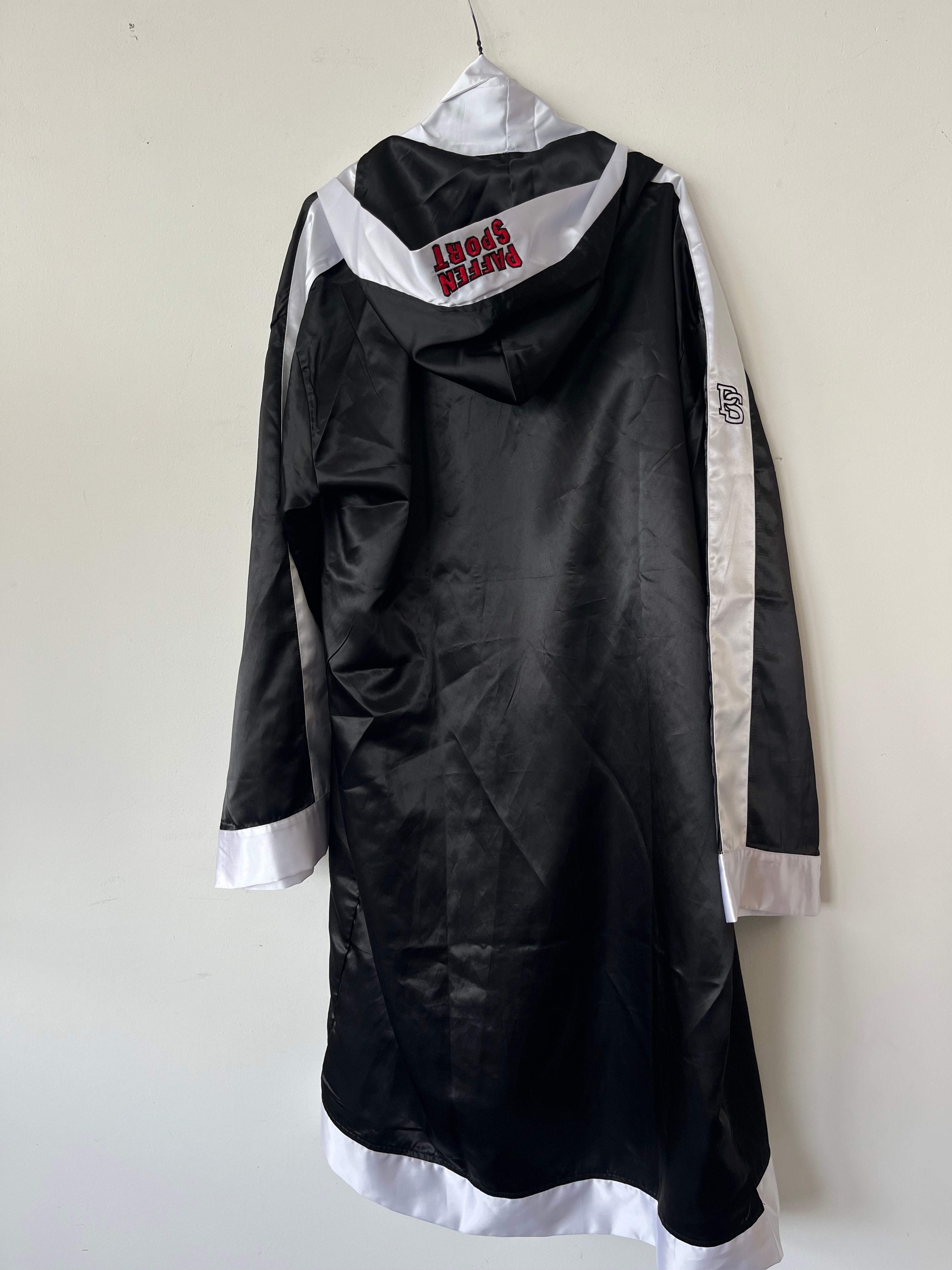 Paffen Sport Satin Boxing Robe, Black/White, Hood & Belt, Very Good Condition