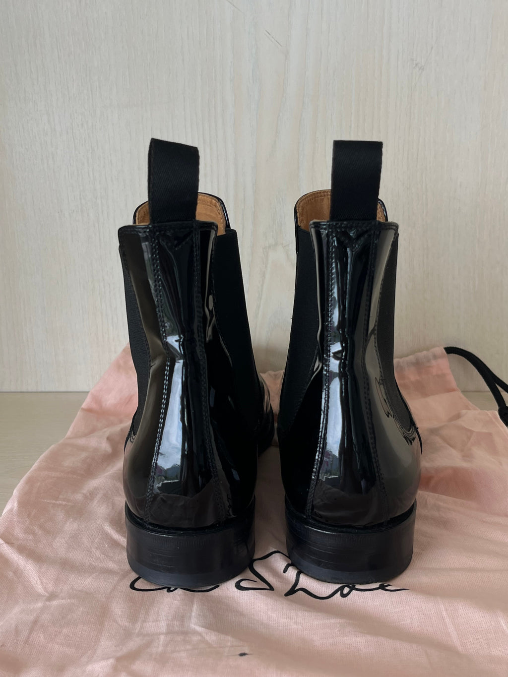 Scarosso Black Patent Leather Ankle Boots, Size 37.5, Very Good Condition