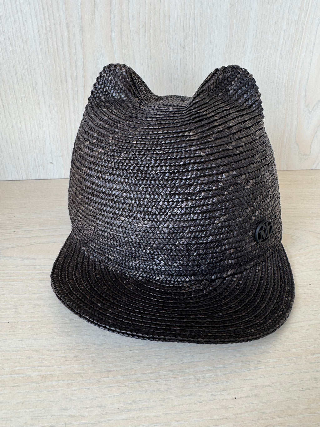 Maison Michel Jamie Cat-Ear Straw Cap, Black, Size S, New w/ Tags