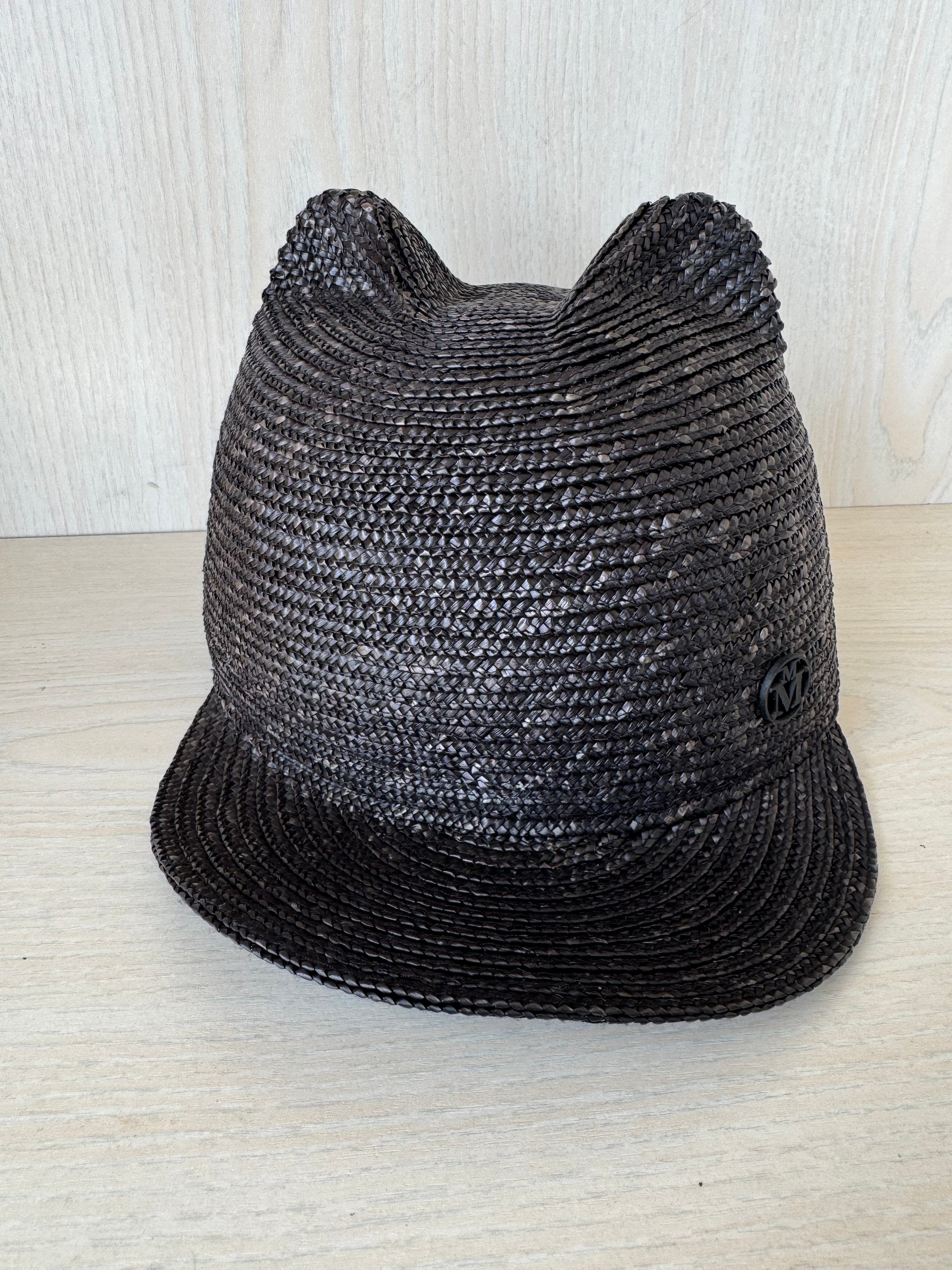 Maison Michel Jamie Cat-Ear Straw Cap, Black, Size S, New w/ Tags