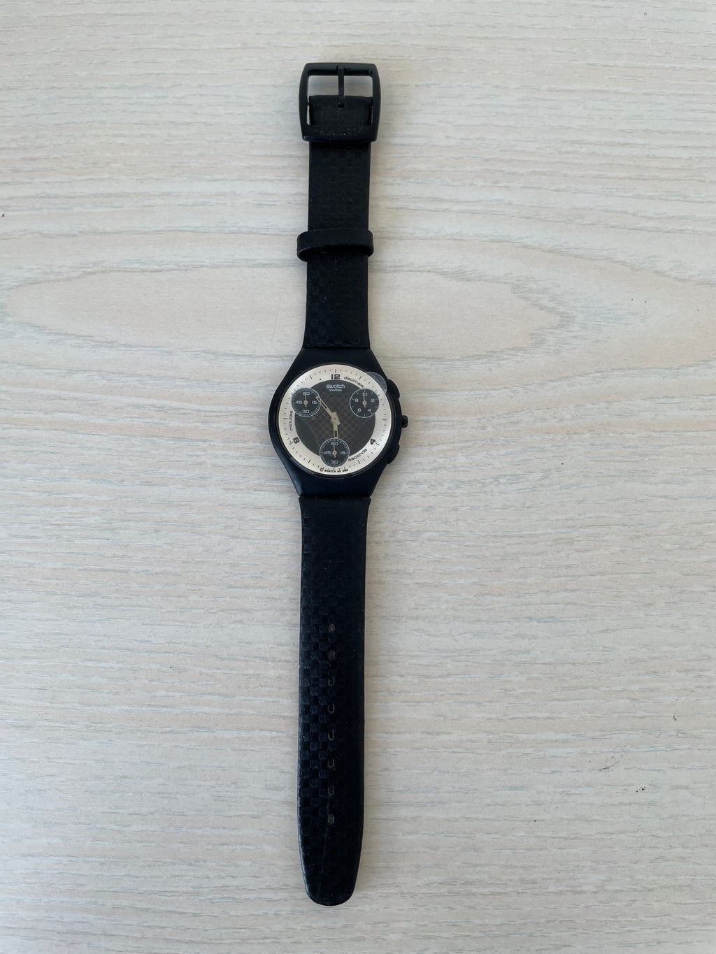 Swatch Uhr Skin Chrono, sehr gut, 38mm, Schwarz, Quarz, inkl. Batterie