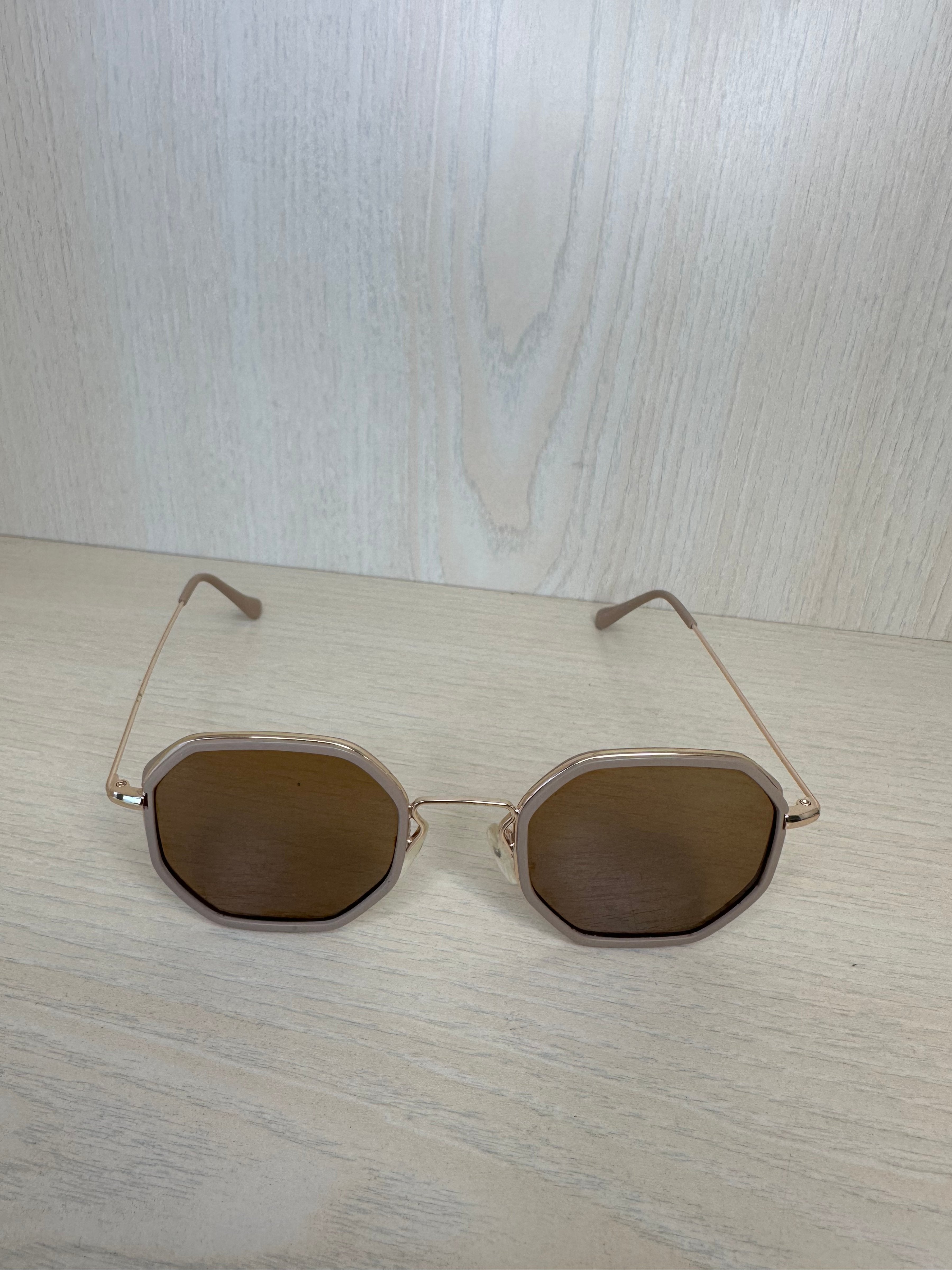 Stevie Hex Sonnenbrille – Metall/Acetat, Matt Klar/Gold, Braun, Zustand Gut