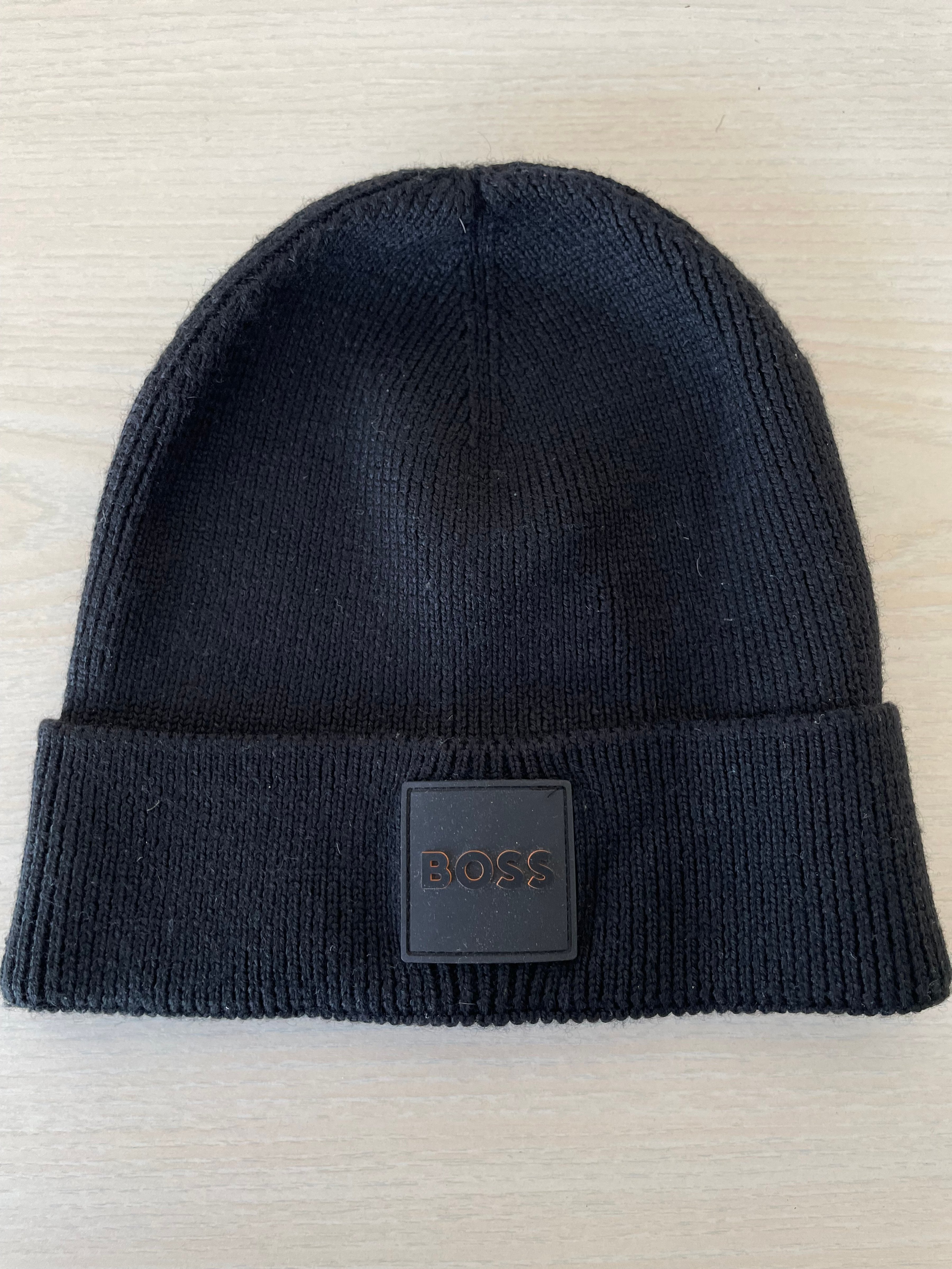 BOSS Foxxy-1 Beanie, Black, Ribbed Knit, One Size, Very Good Condition