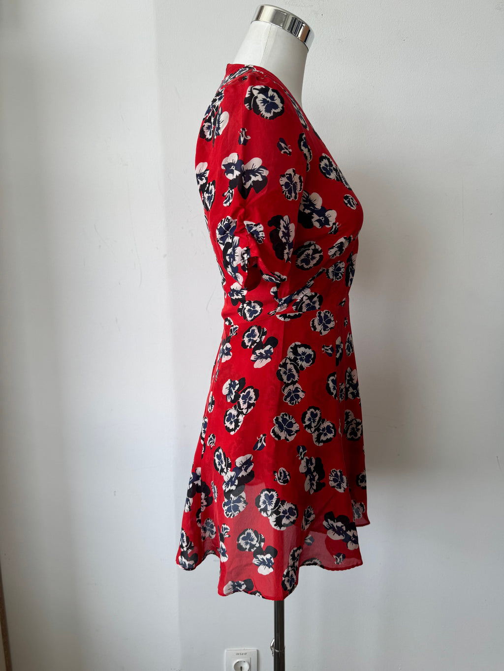 Réalisation Par Red Floral Silk Dress, Normal Use, 43cm Chest