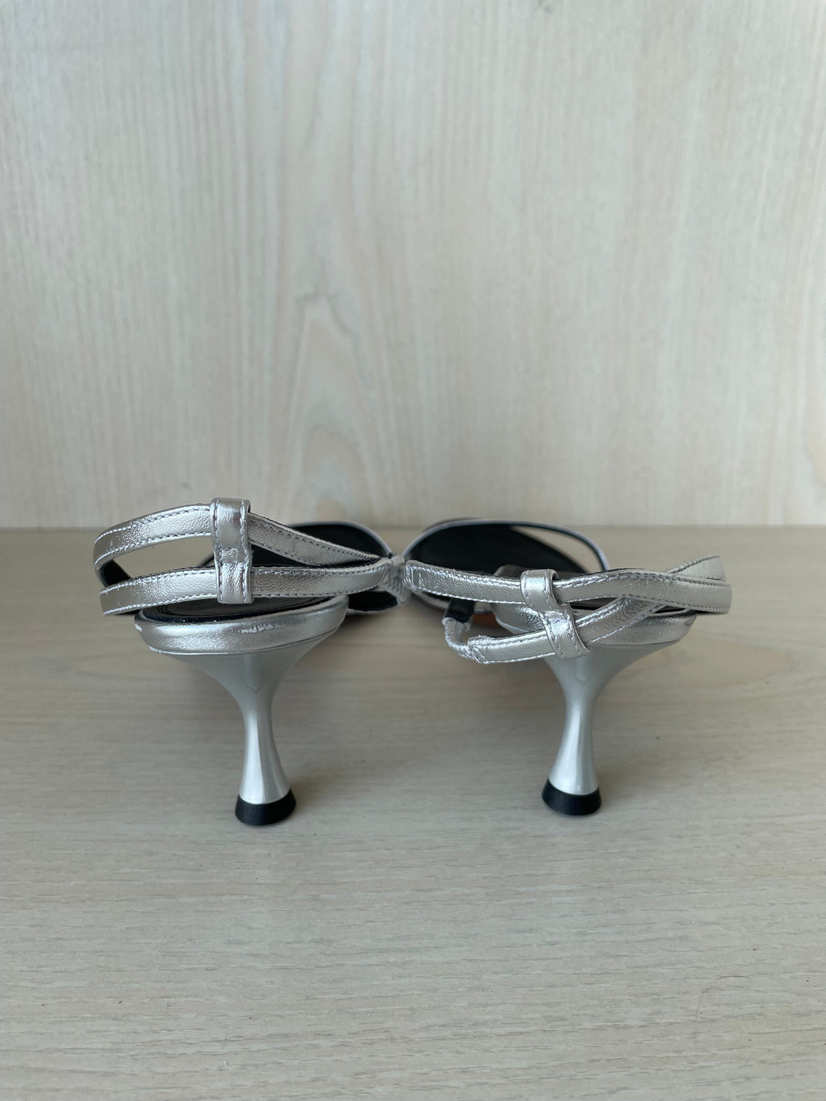 Neous Strappy Kitten Heel Sandals, Silver/Black, Size 38 EU, Like New