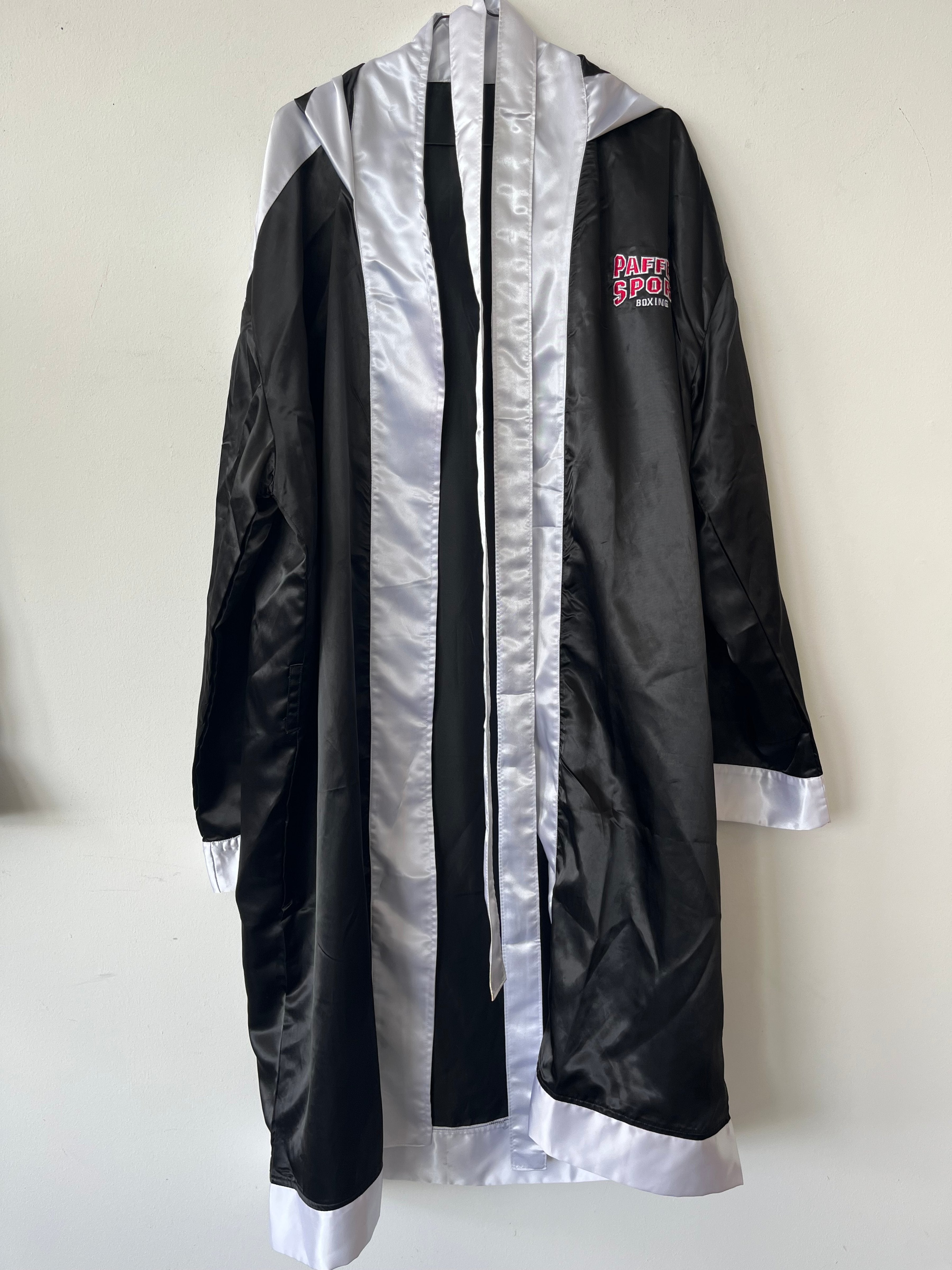 Paffen Sport Satin Boxing Robe, Black/White, Hood & Belt, Very Good Condition