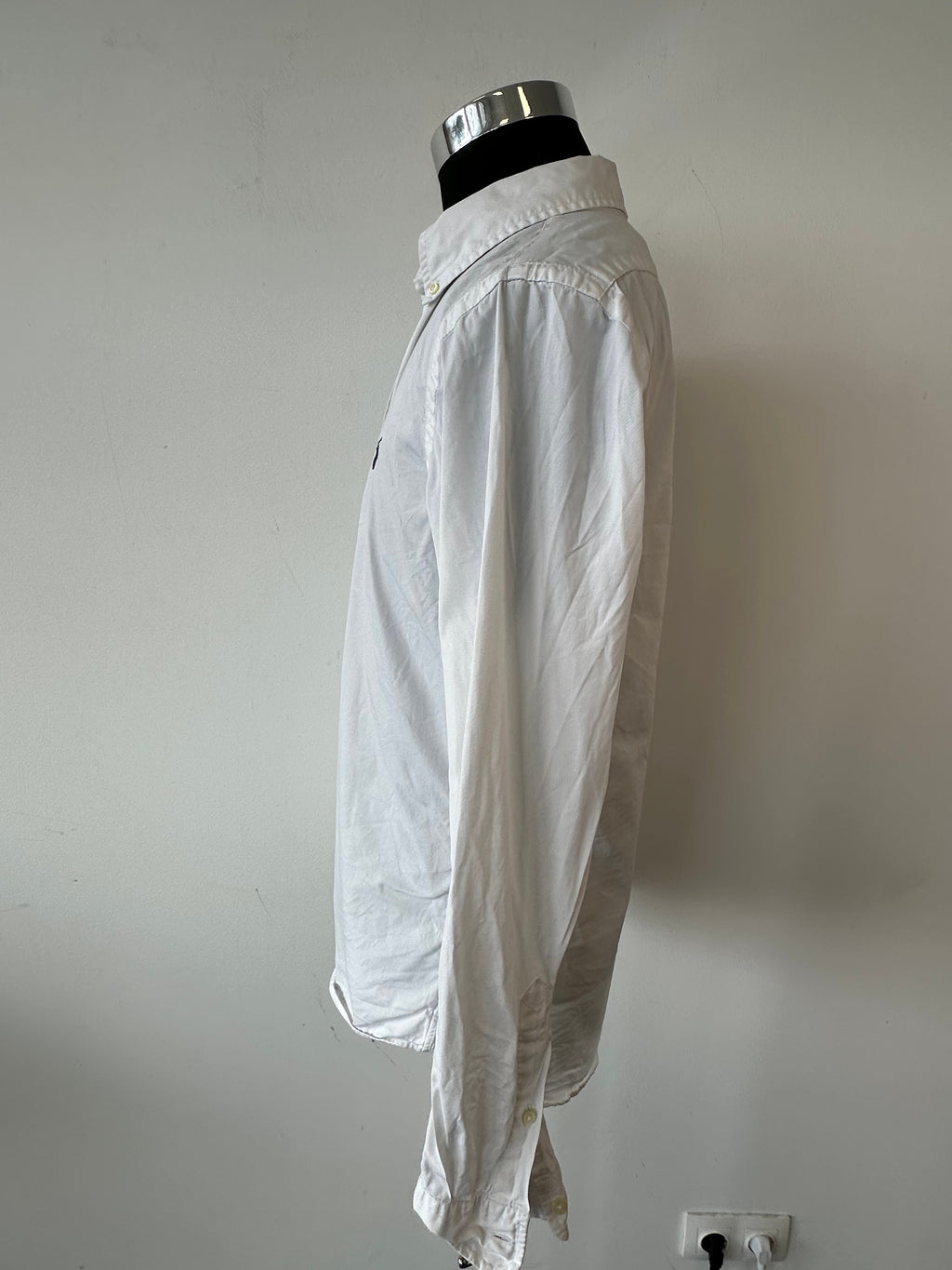 Ralph Lauren White Shirt Slim Fit Featherweight Twill Medium - Holes on Sleeve