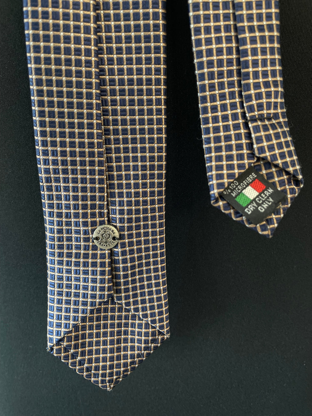 Giovanni Lidano Seidenkrawatte Milano Blau Kariert 155.5x6cm Sehr Gut