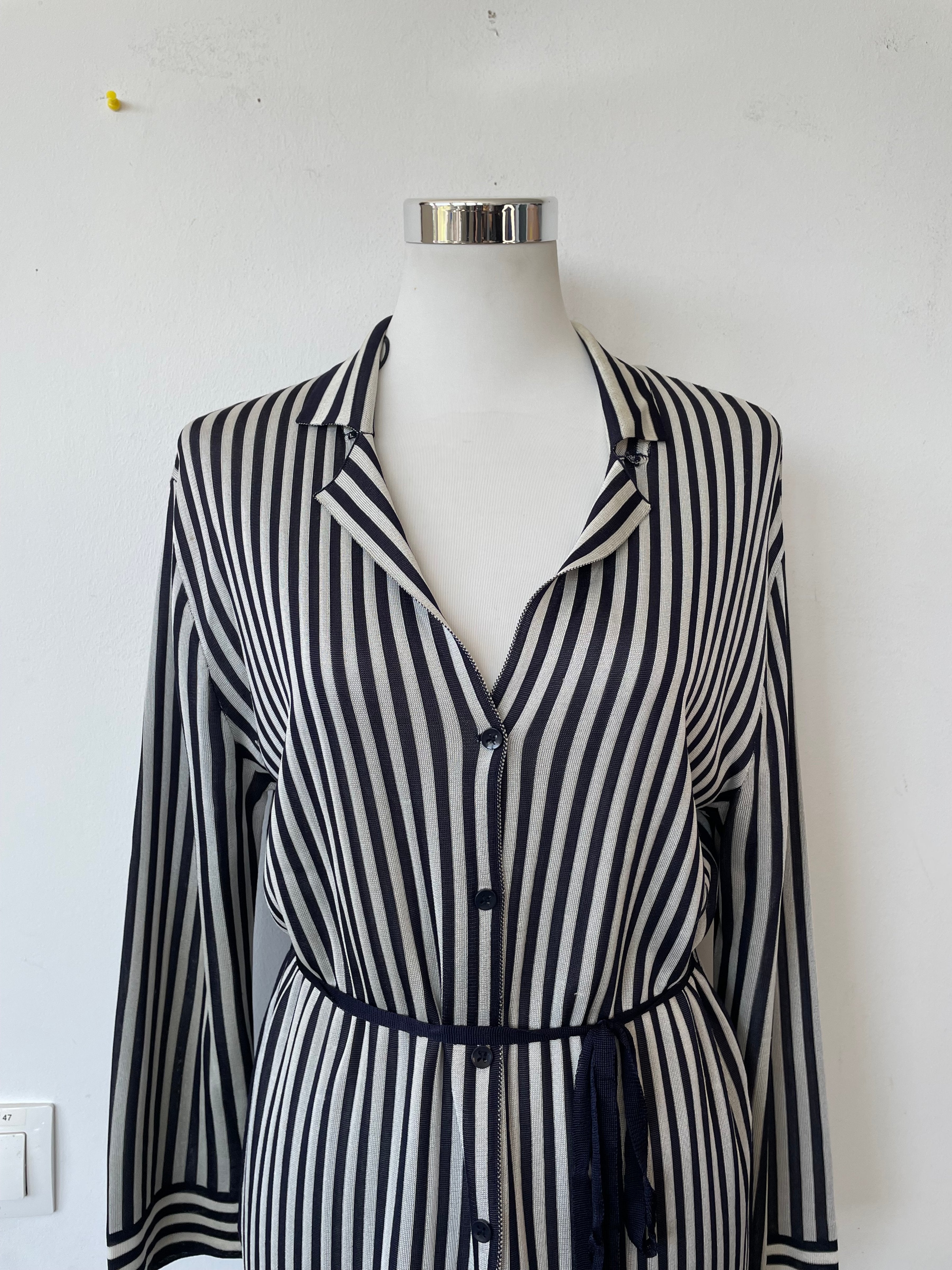 Adolfo Dominguez Striped Shirt Dress, Black/White, Small, Very Good Condition