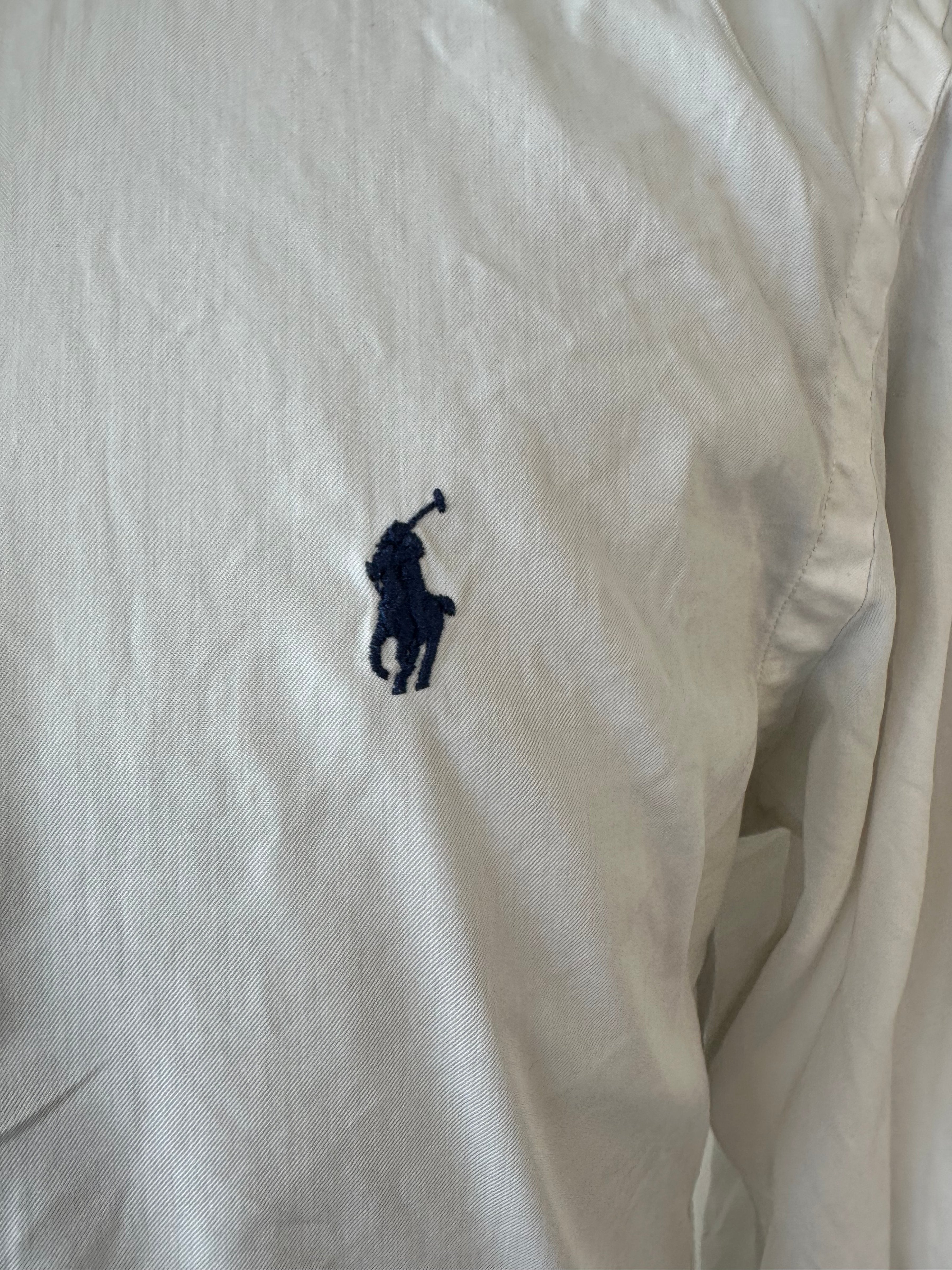 Ralph Lauren White Shirt Slim Fit Featherweight Twill Medium - Holes on Sleeve