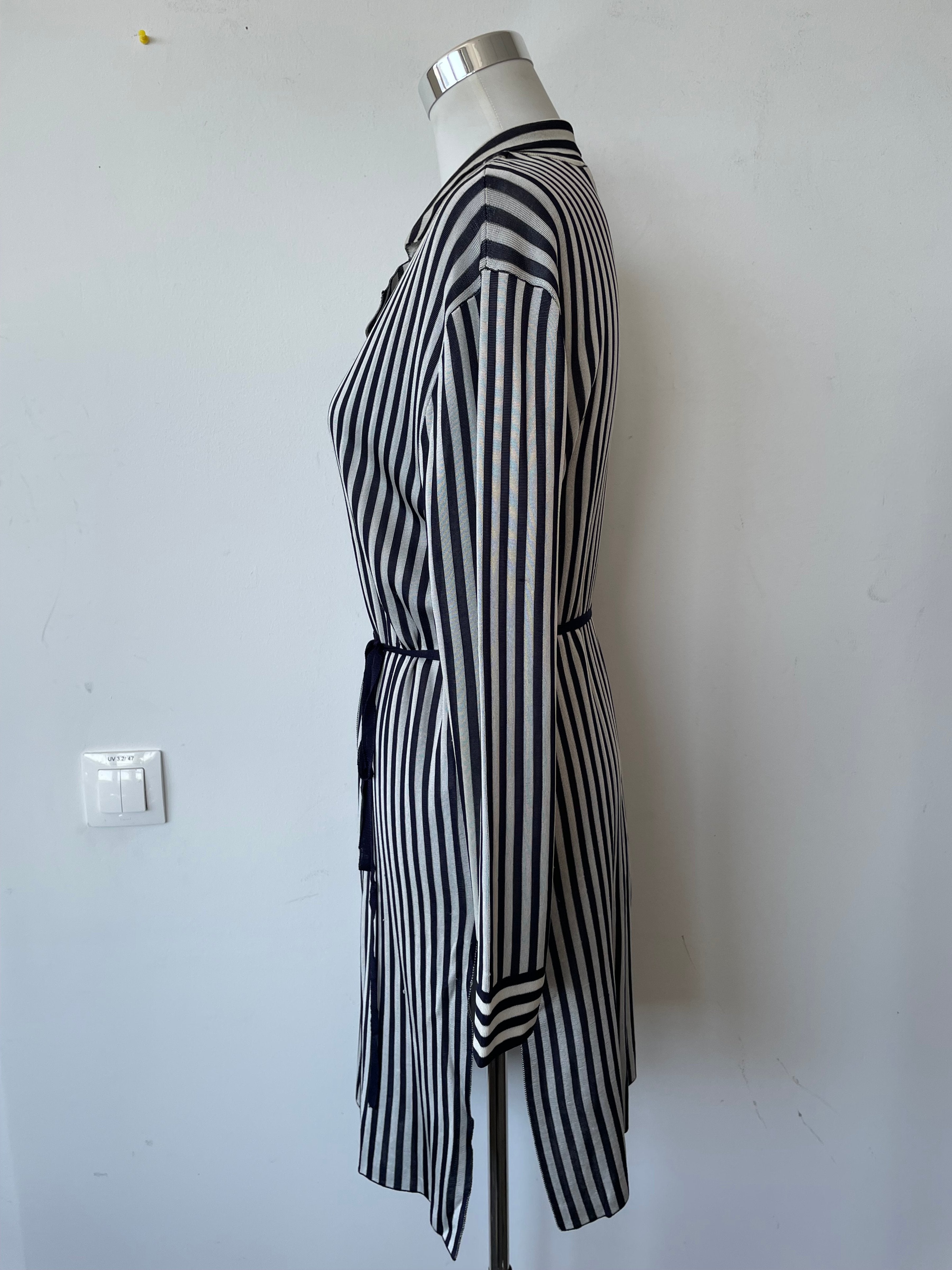 Adolfo Dominguez Striped Shirt Dress, Black/White, Small, Very Good Condition
