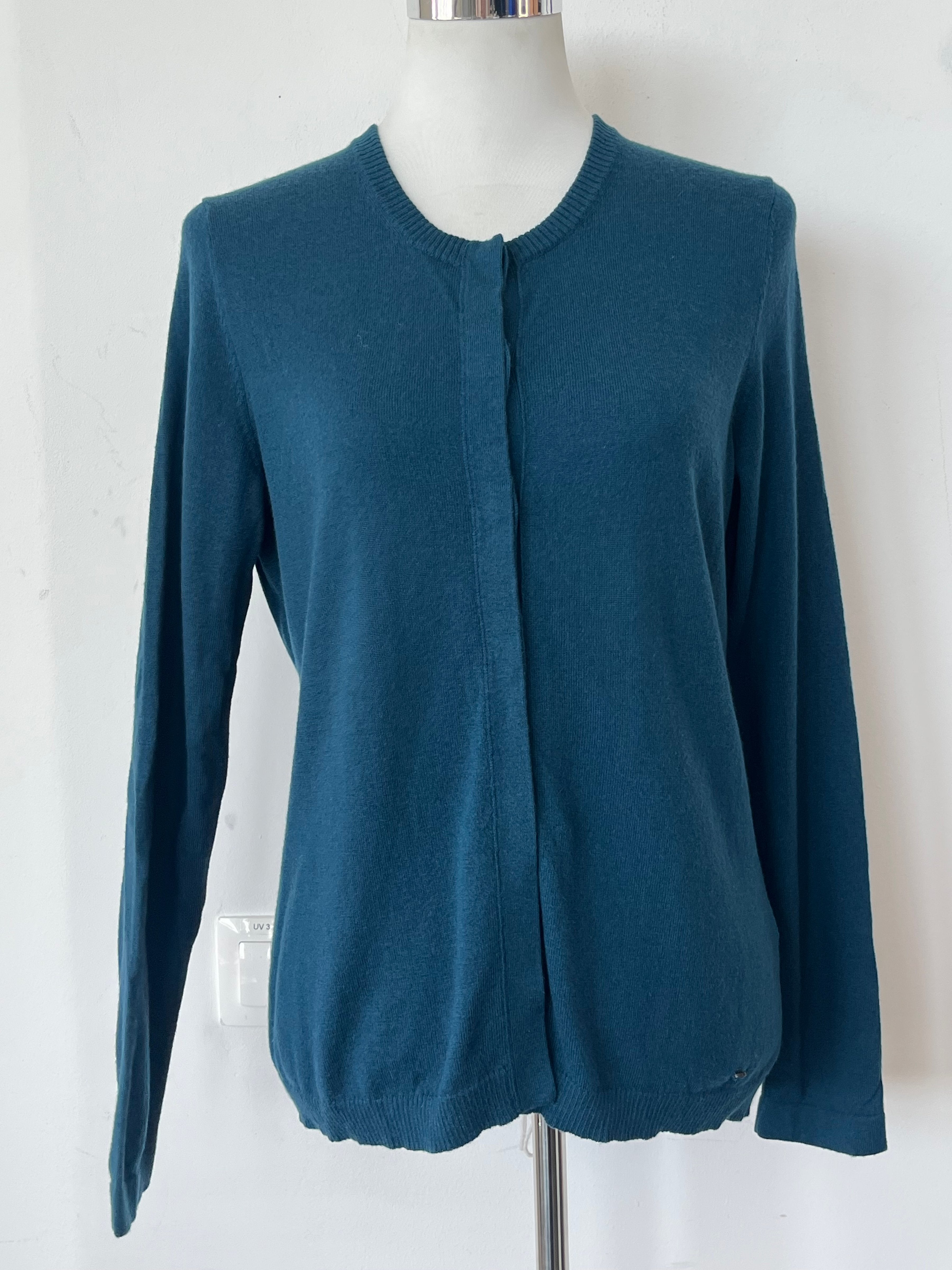 Brax Cardigan Cashmino Teal Wool Blend Size 42 Very Good Condition