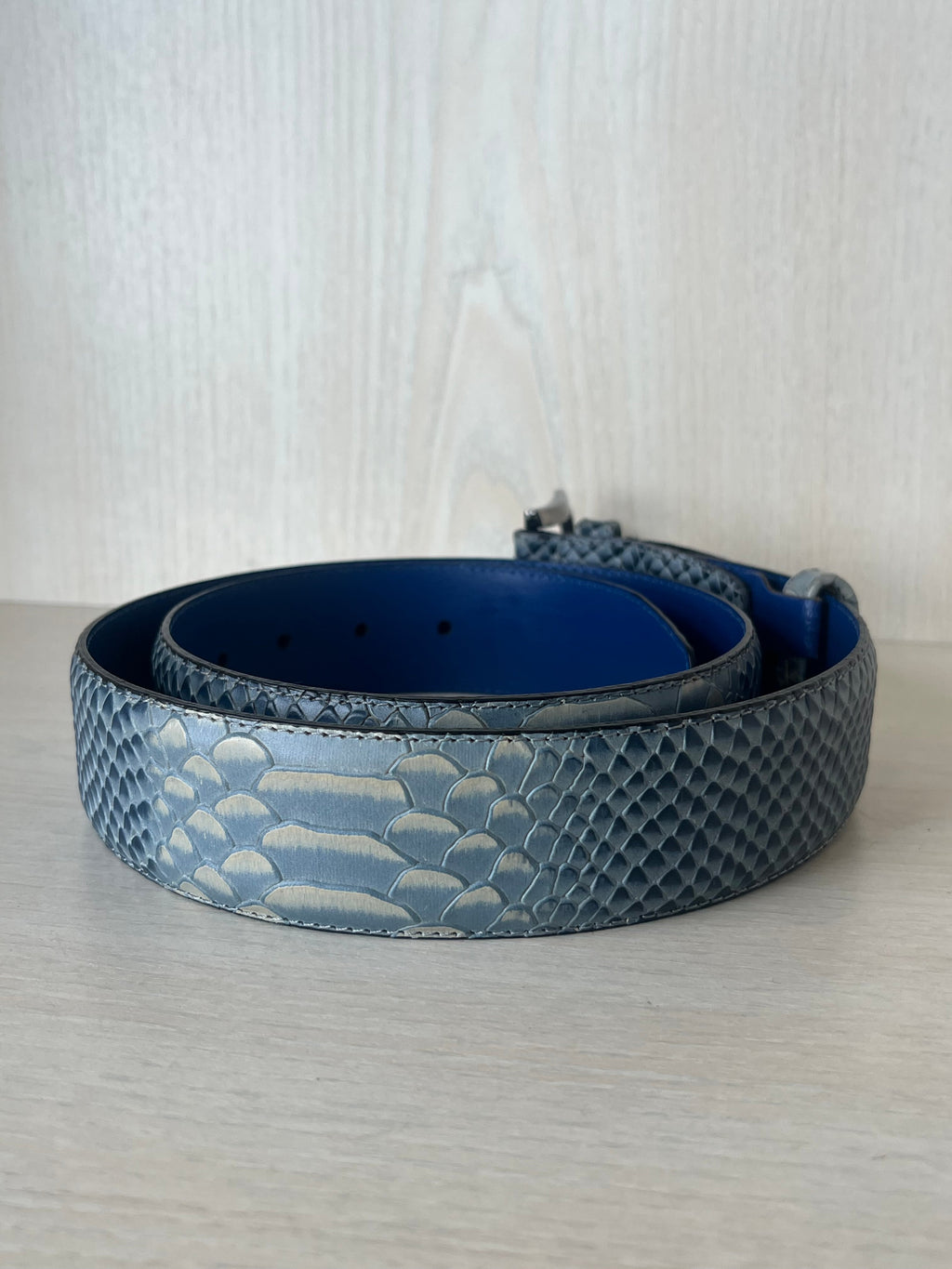 Floris van Bommel Gürtel 75155, Blau, Schlangenleder, 115 cm, Sehr guter Zustand