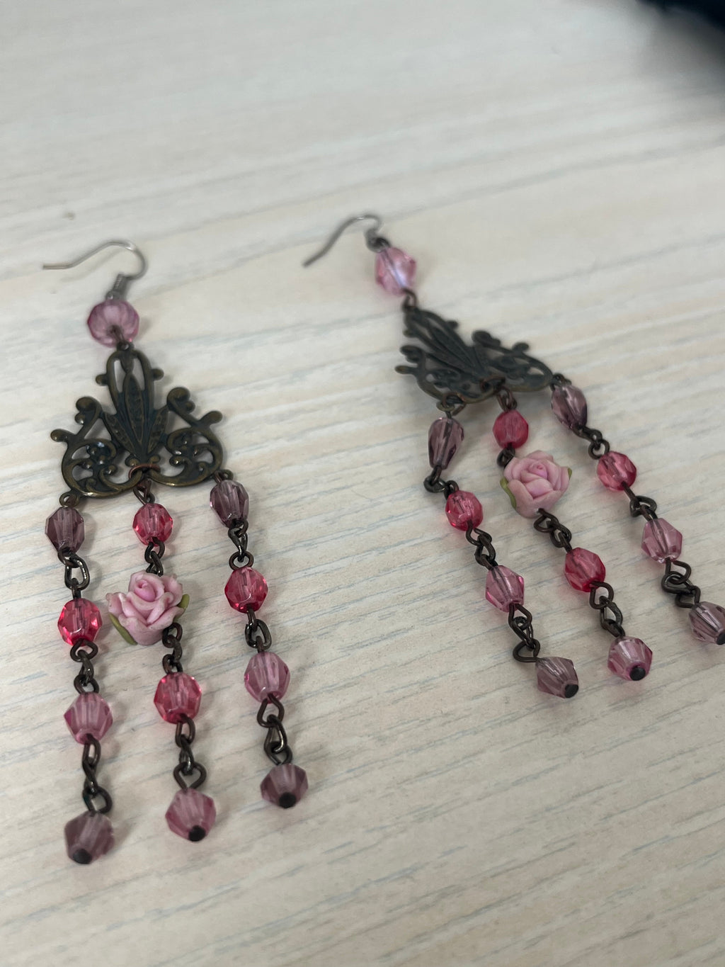 Antika Ohrringe Dangle Pink Rose 10cm Sehr Gut