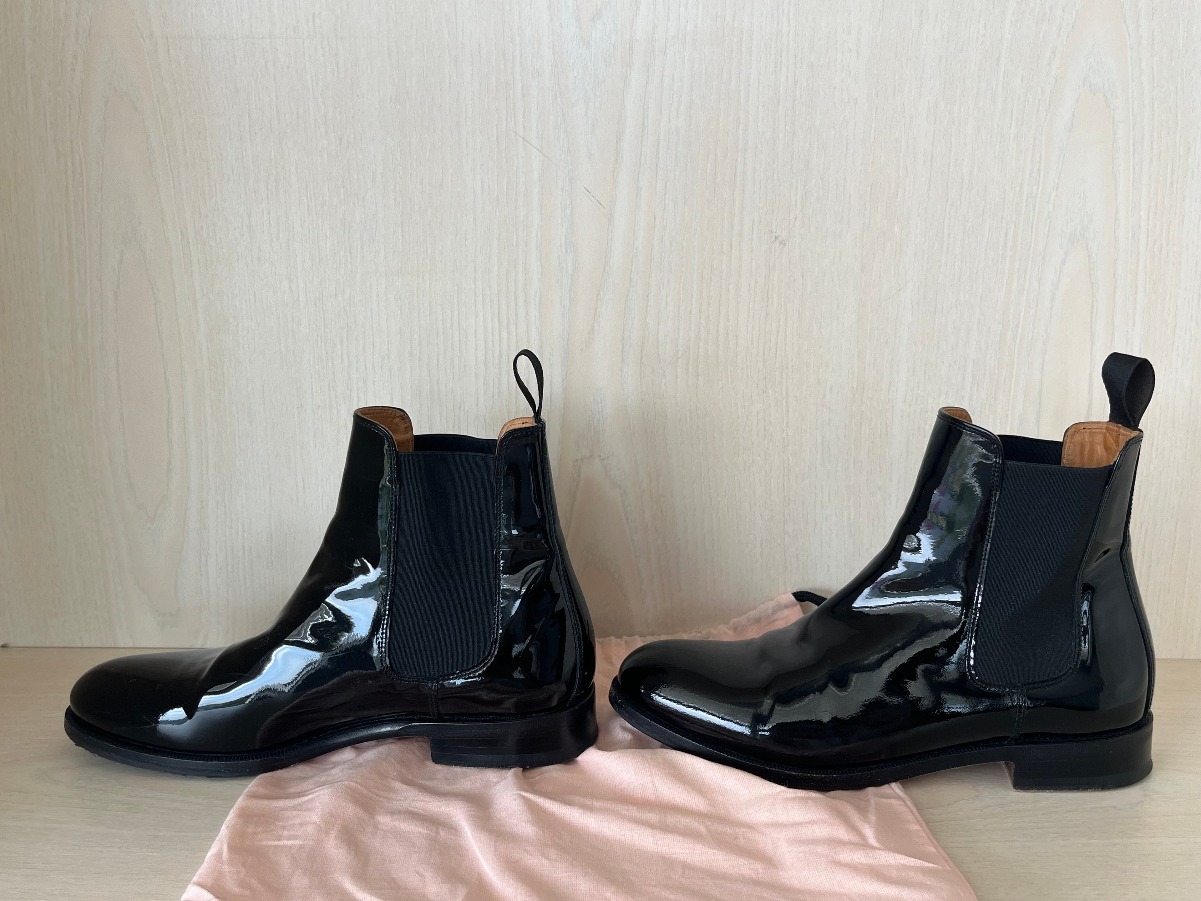 Scarosso Black Patent Leather Ankle Boots, Size 37.5, Very Good Condition