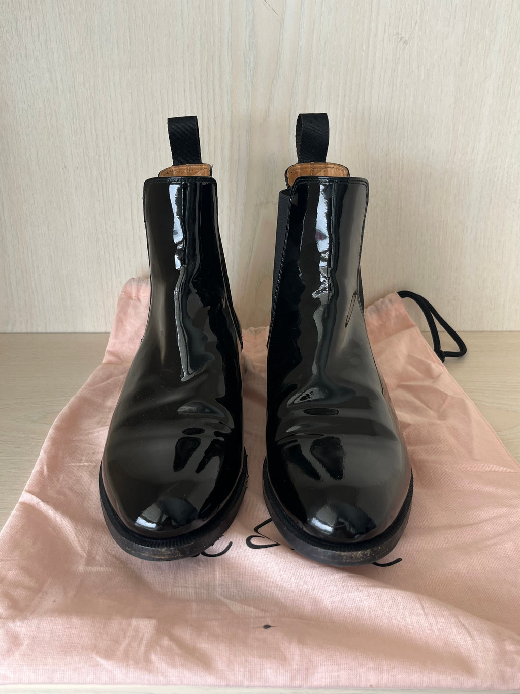 Scarosso Black Patent Leather Ankle Boots, Size 37.5, Very Good Condition