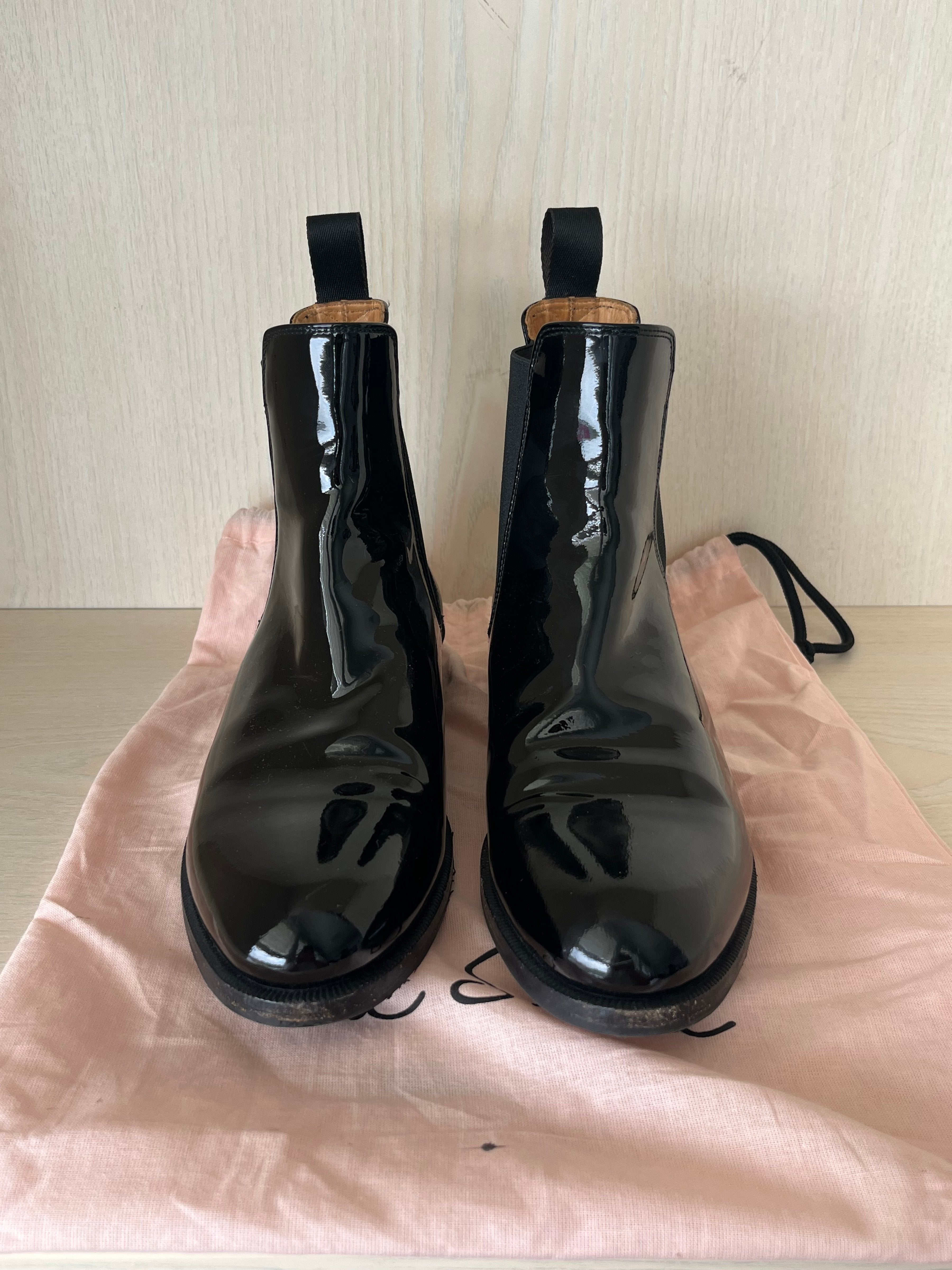 Scarosso Black Patent Leather Ankle Boots, Size 37.5, Very Good Condition