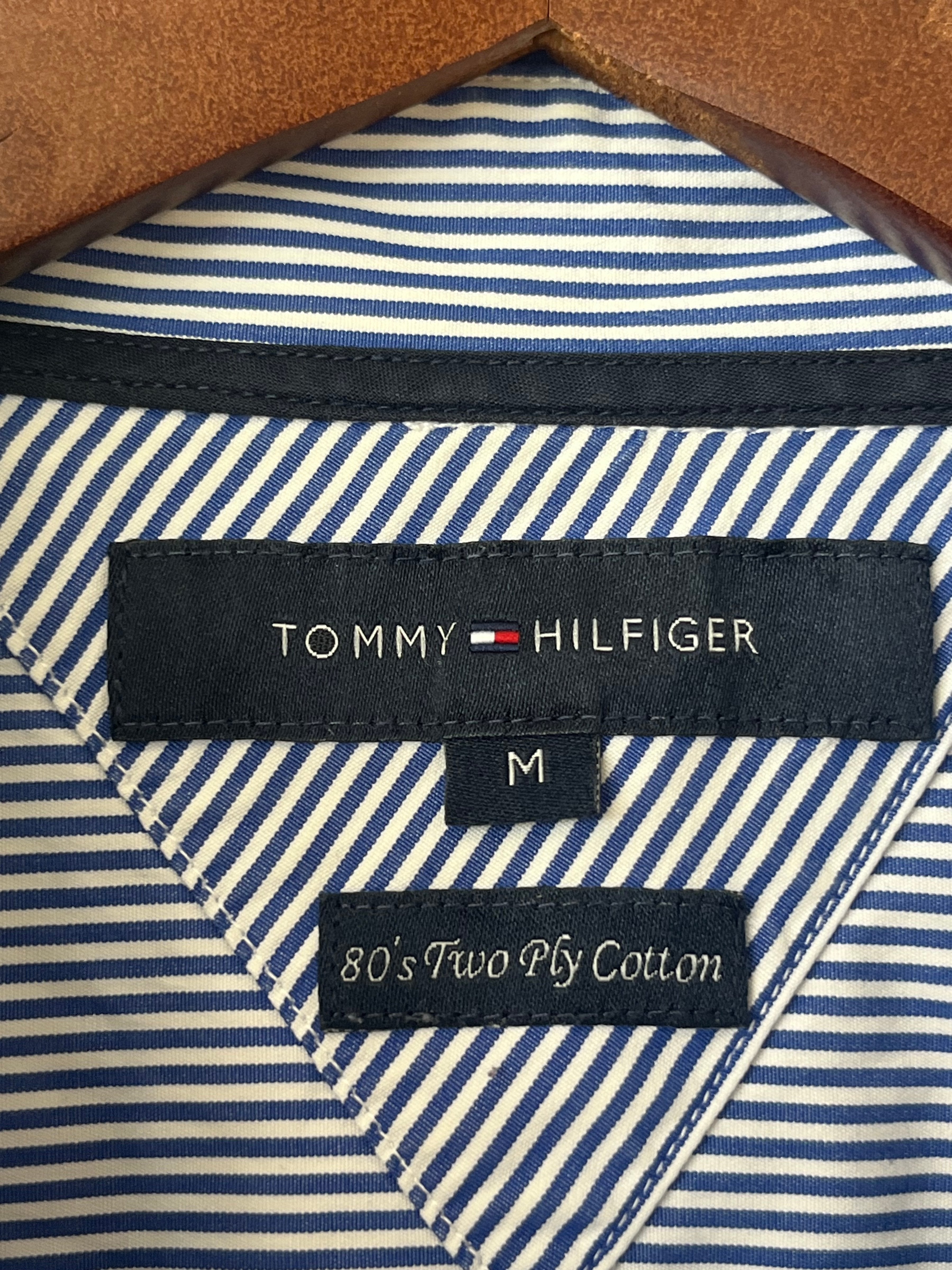 Tommy Hilfiger Hemd Blau-Weiß Gestreift M 100% Baumwolle Sehr Gut
