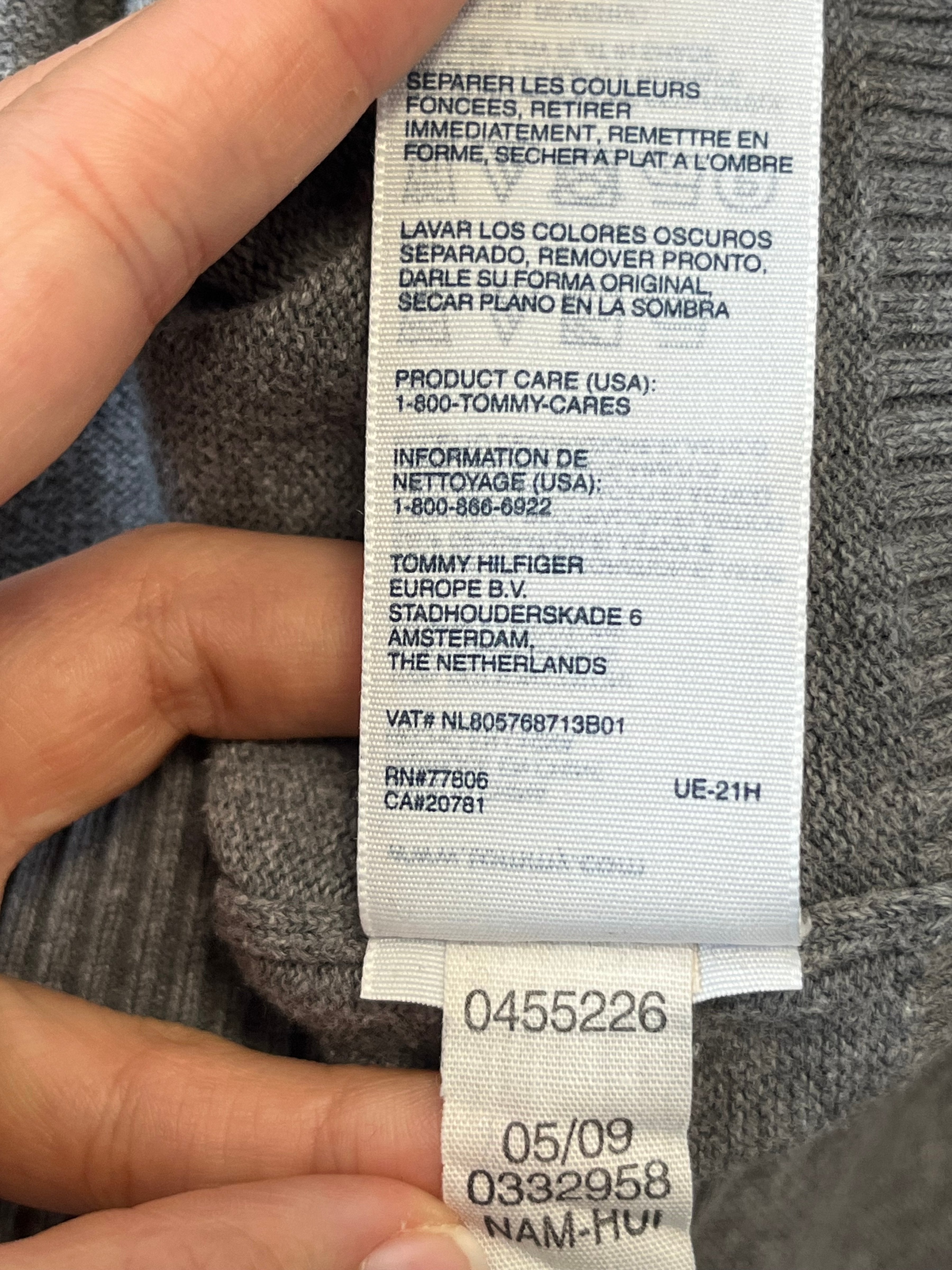 Tommy Hilfiger Cotton V-Neck Sweater, Grey, Size L, Very Good Condition
